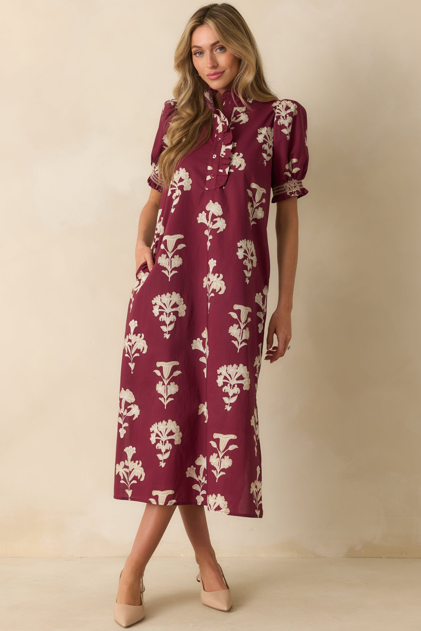 Wine Red Floral Print Cotton Maxi Dress - Sunday Best