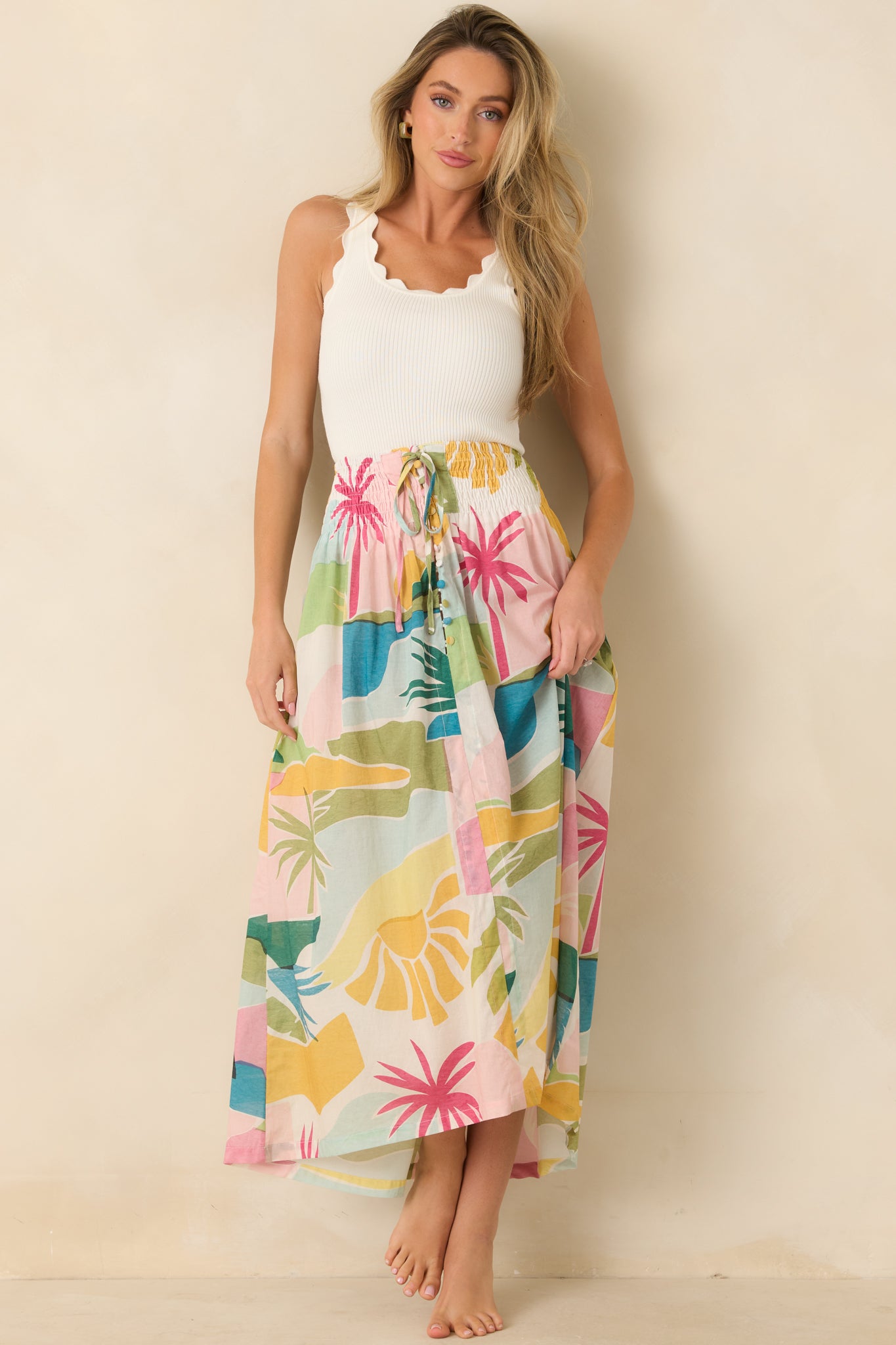 Women's Prosperina Shay Ivory Scallop Cotton Tank Shirt | Size: L