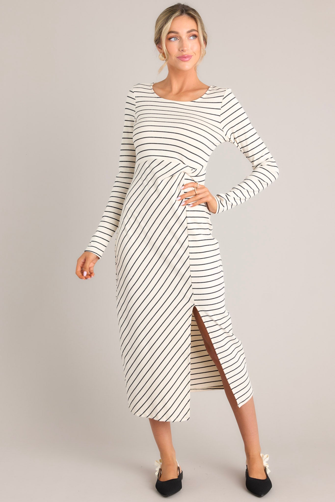 Ivory Black Long Sleeve Midi Dress All Dresses Red Dress