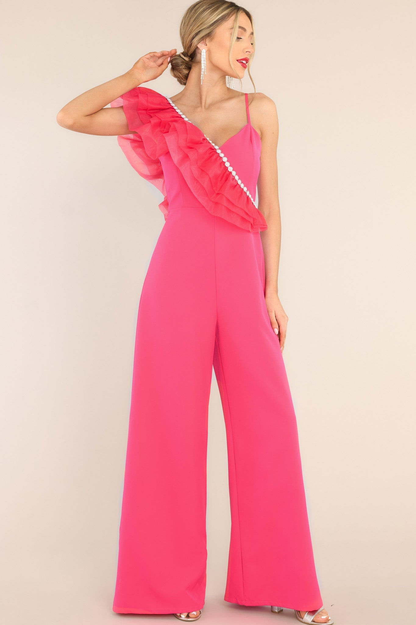 At Ease With You Hot Pink Jumpsuit - Red Dress