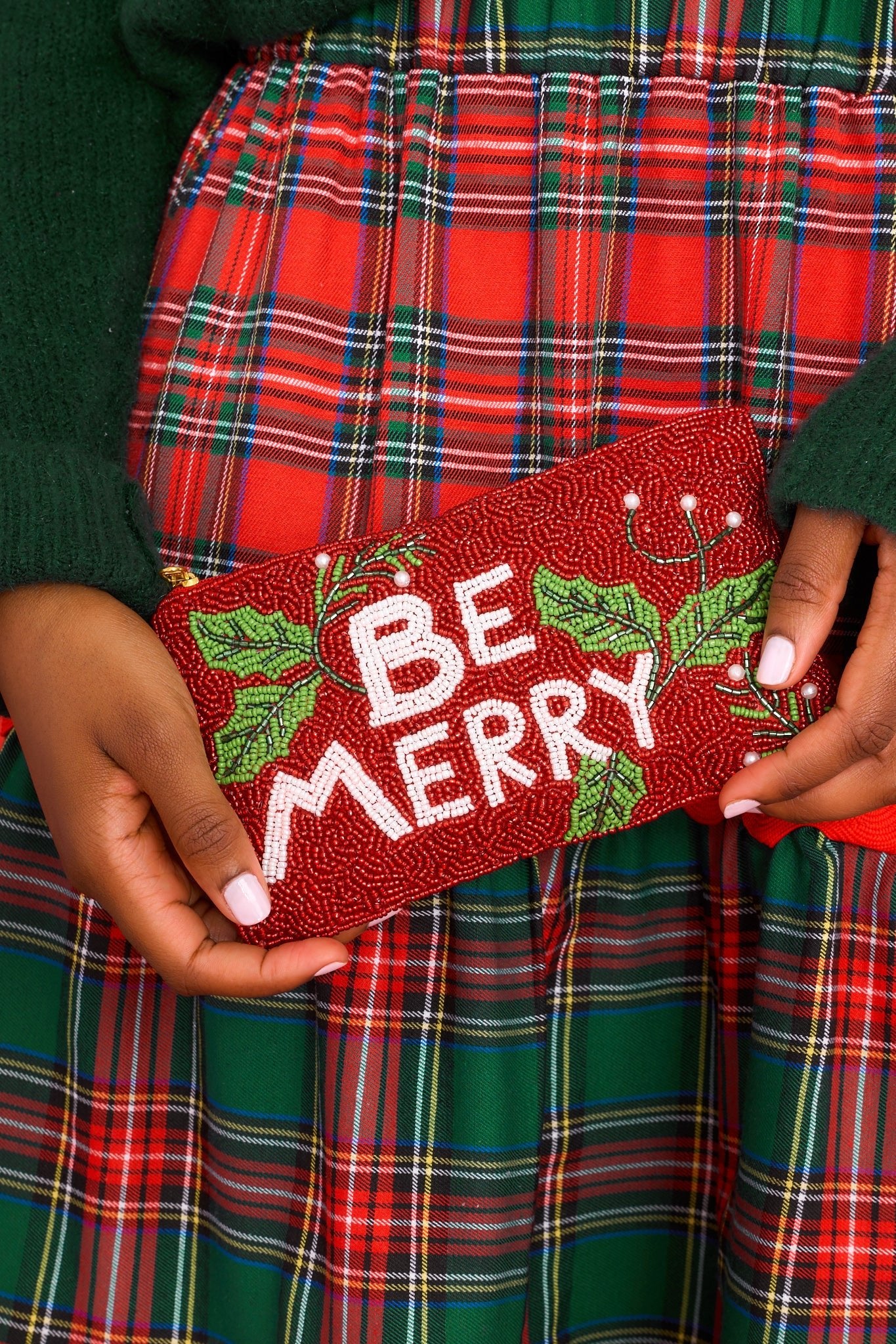Be Merry Red Beaded Pouch - Red Dress