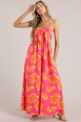 Beach Bliss Hot Pink & Orange Tropical Print Strapless Jumpsuit - Red Dress