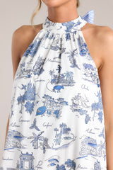 Beachside Party Blue & White Island Print Maxi Dress - Red Dress