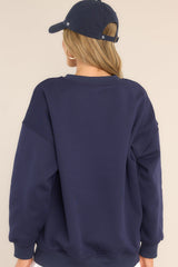Big City Navy Blue Embroidered Pullover Sweatshirt - Red Dress