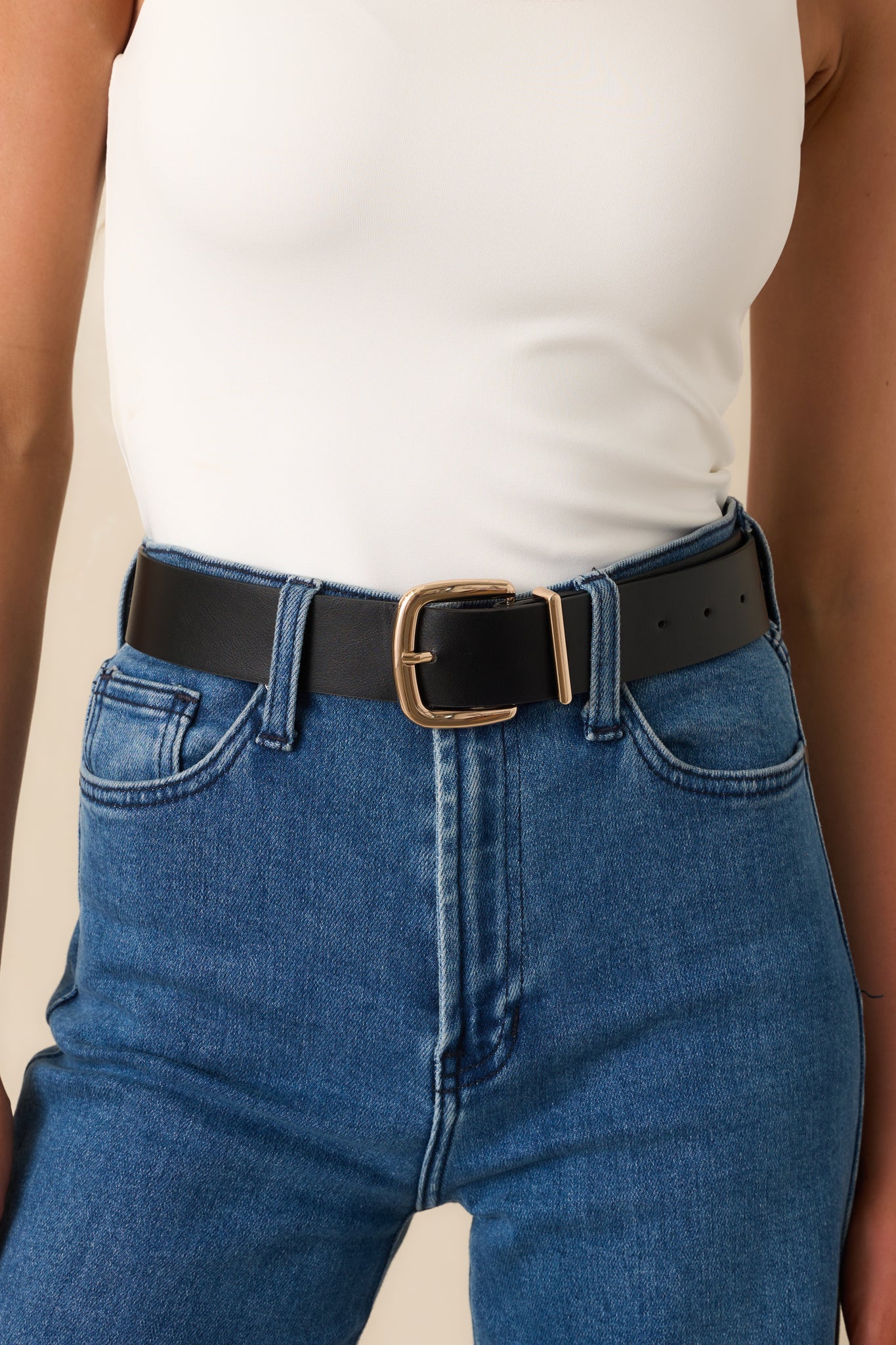 Simple Black Faux Leather Belt - All Accessories | Red Dress