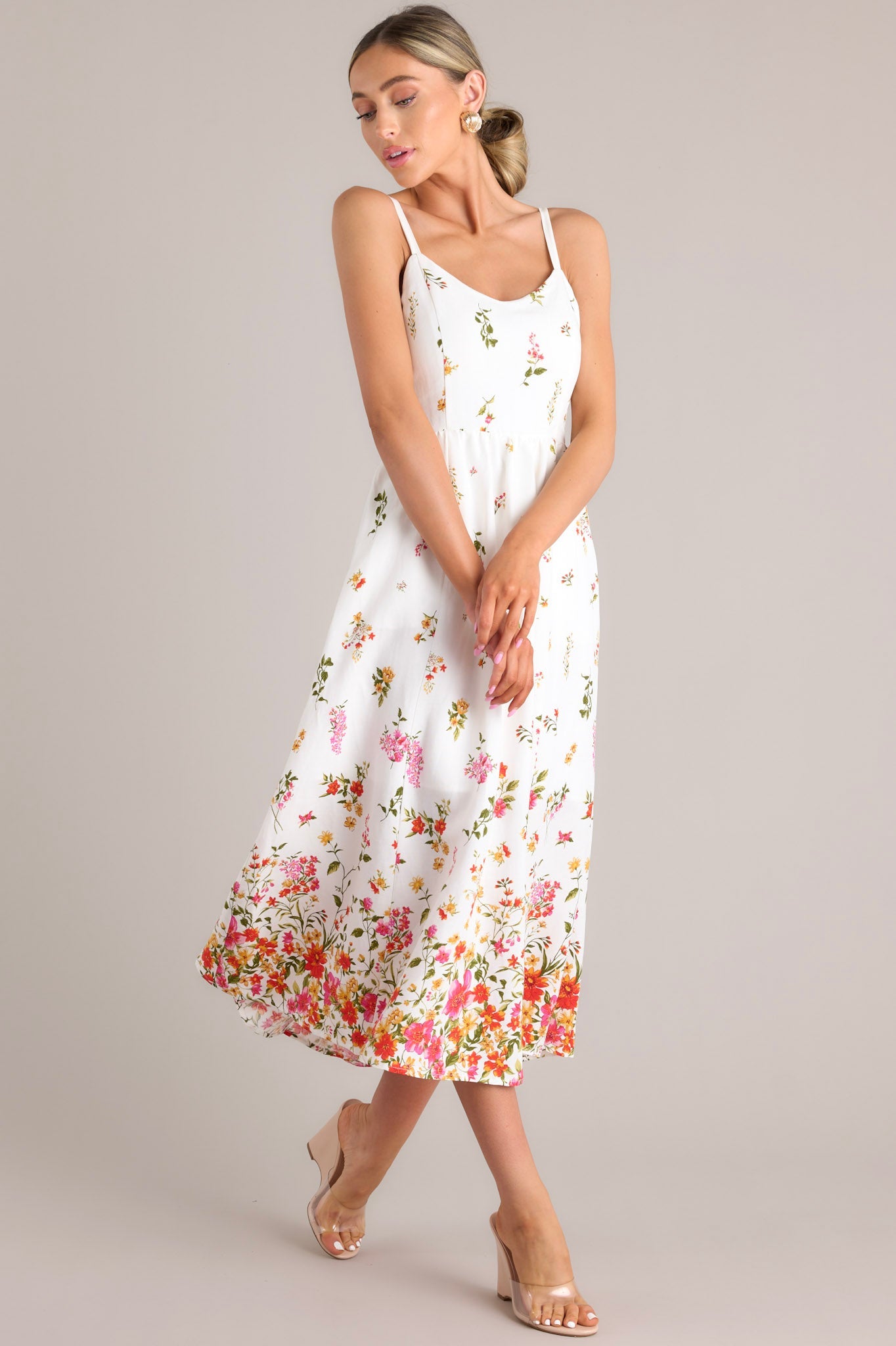 Botanical Queen Ivory Floral Linen Midi Dress Botanical Queen Ivory Floral Linen Midi Dress