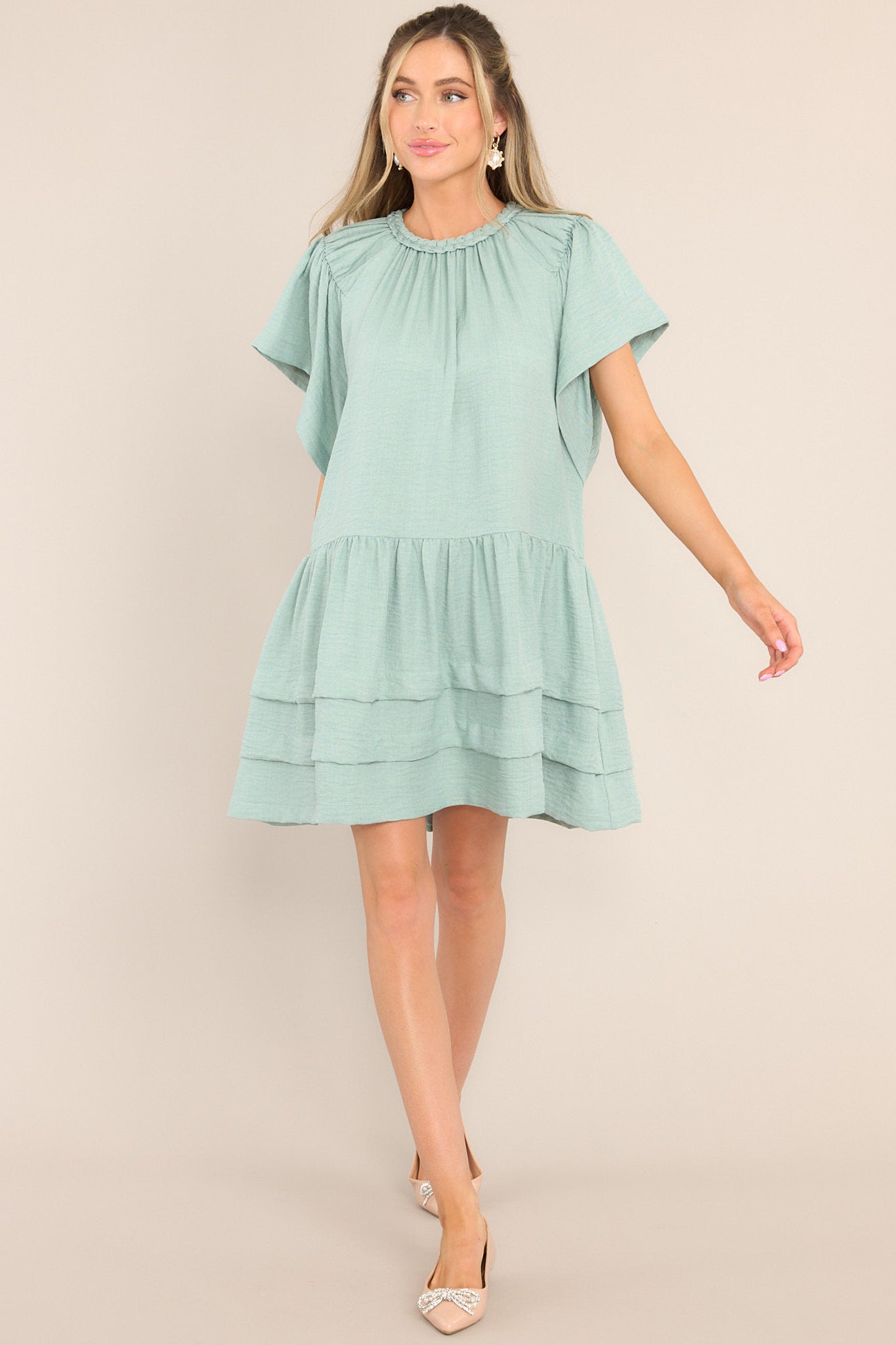 Chase Your Passion Sage Green Mini Dress - Red Dress