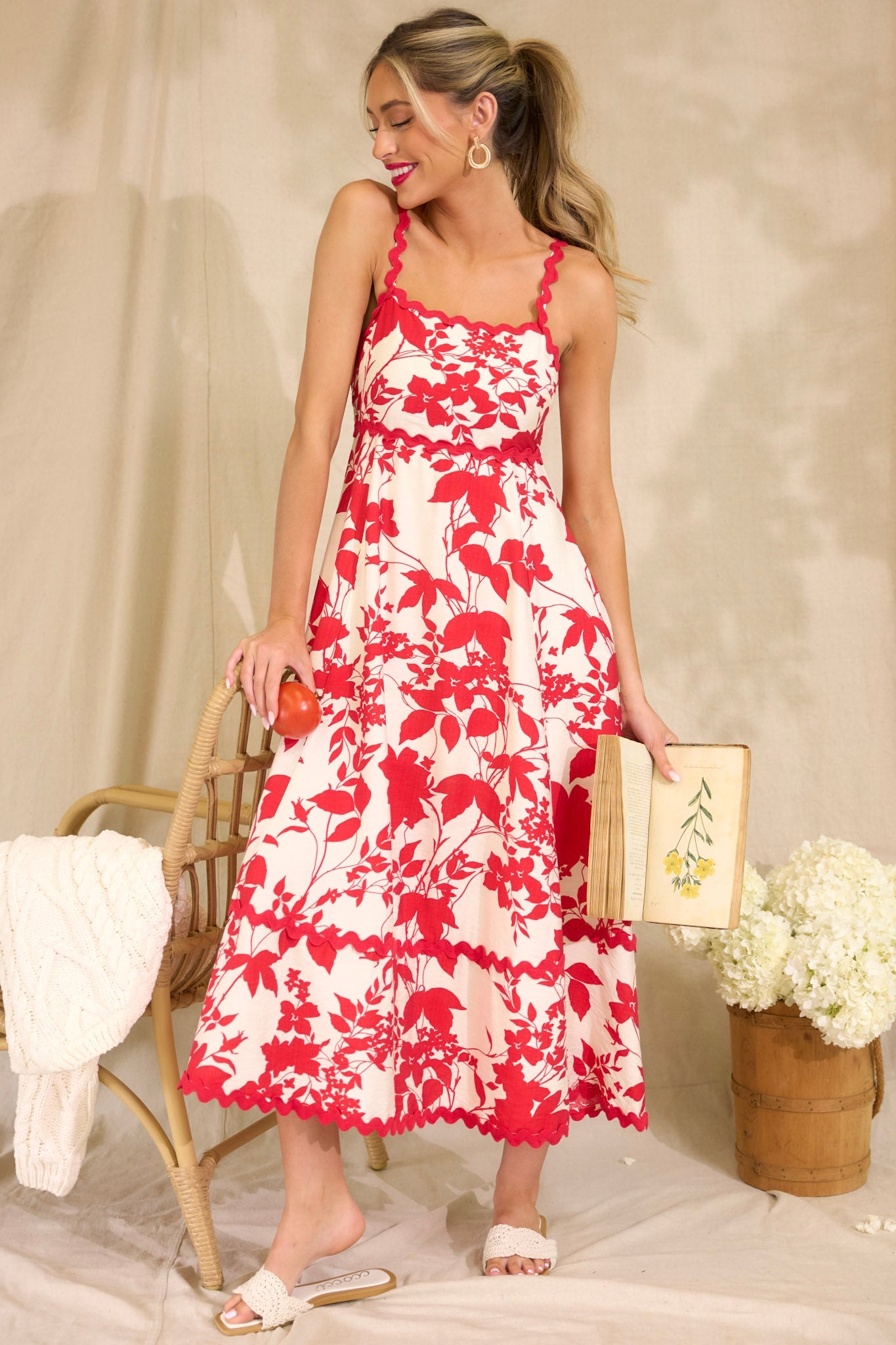 Red Floral Ricrac Midi Dress - All Dresses | Red Dress Red Floral Ricrac Midi Dress - All Dresses | Red Dress