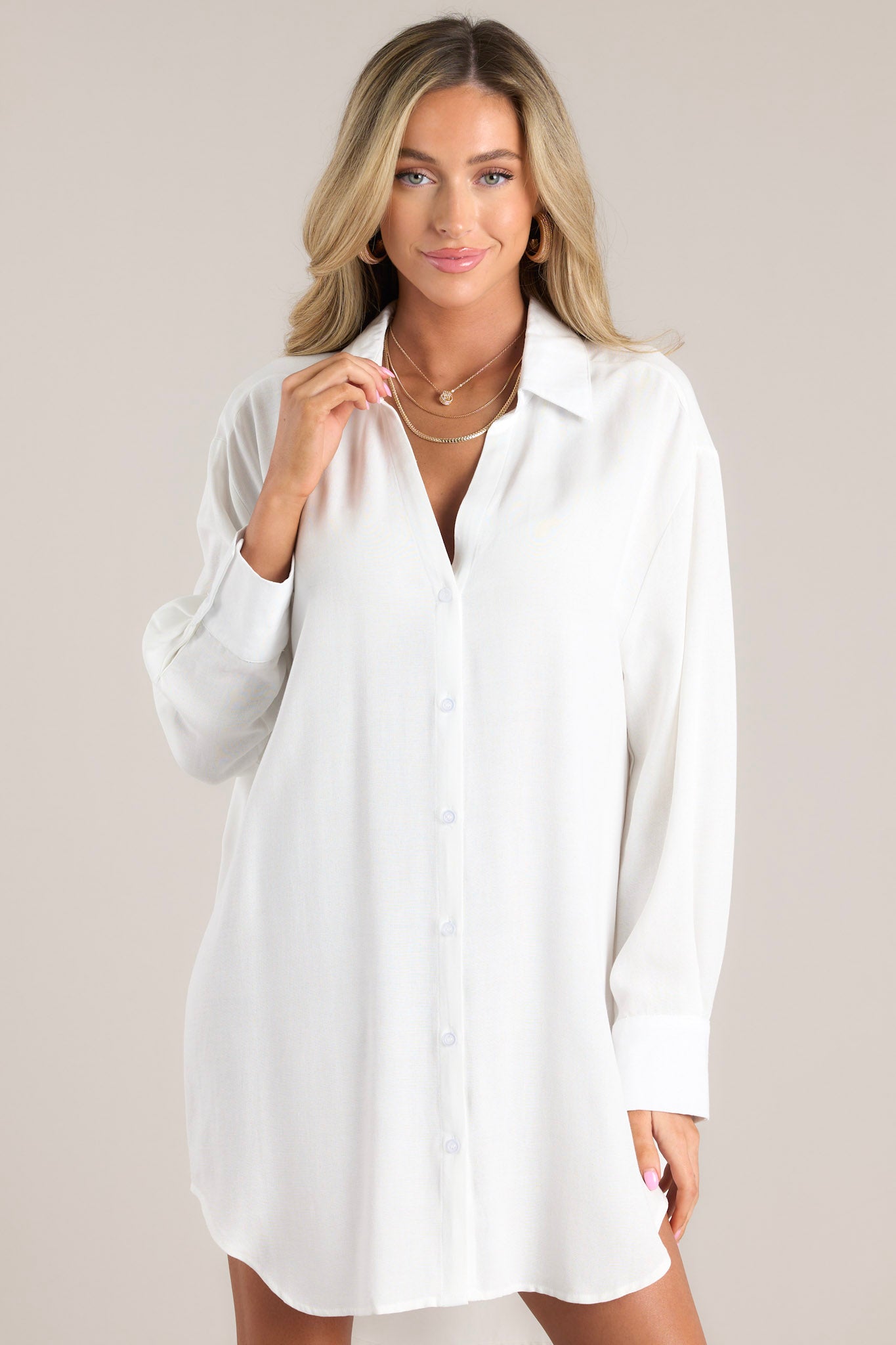 Basic White Tunic Top - Casual Tops | Red Dress Basic White Tunic Top - Casual Tops | Red Dress