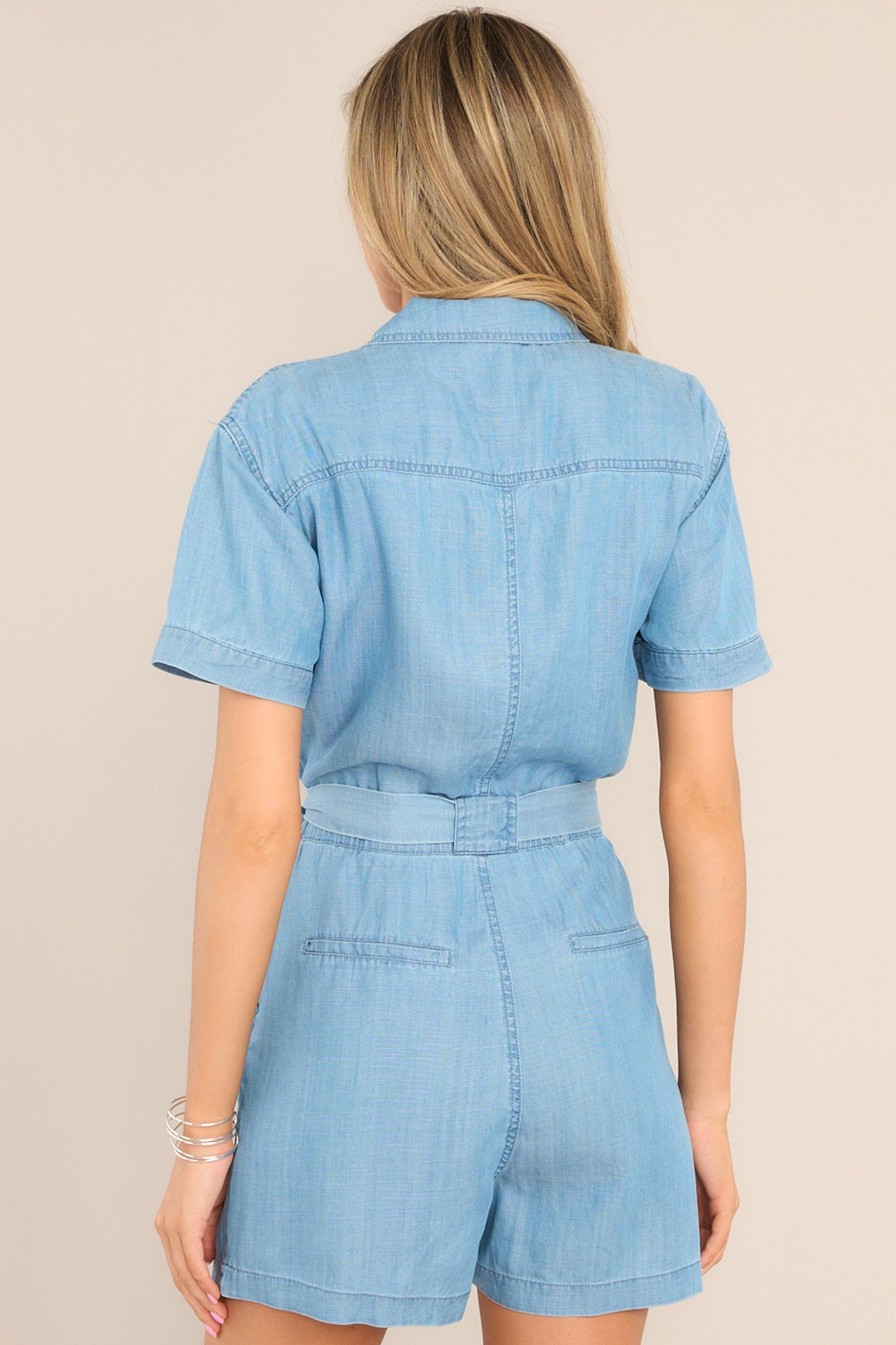 Choose Happiness Chambray Short Sleeve Romper - Red Dress