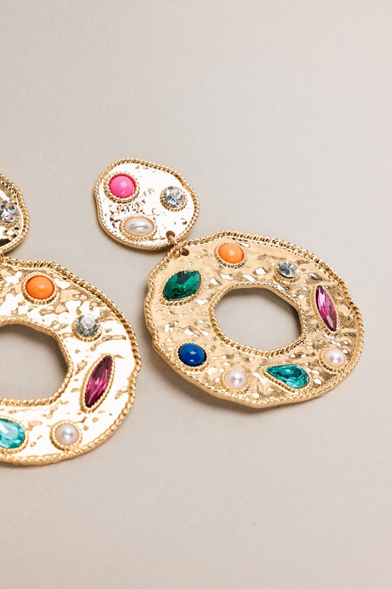 Colorful Dynamic Gold & Multicolor Rhinestone Earrings - Red Dress