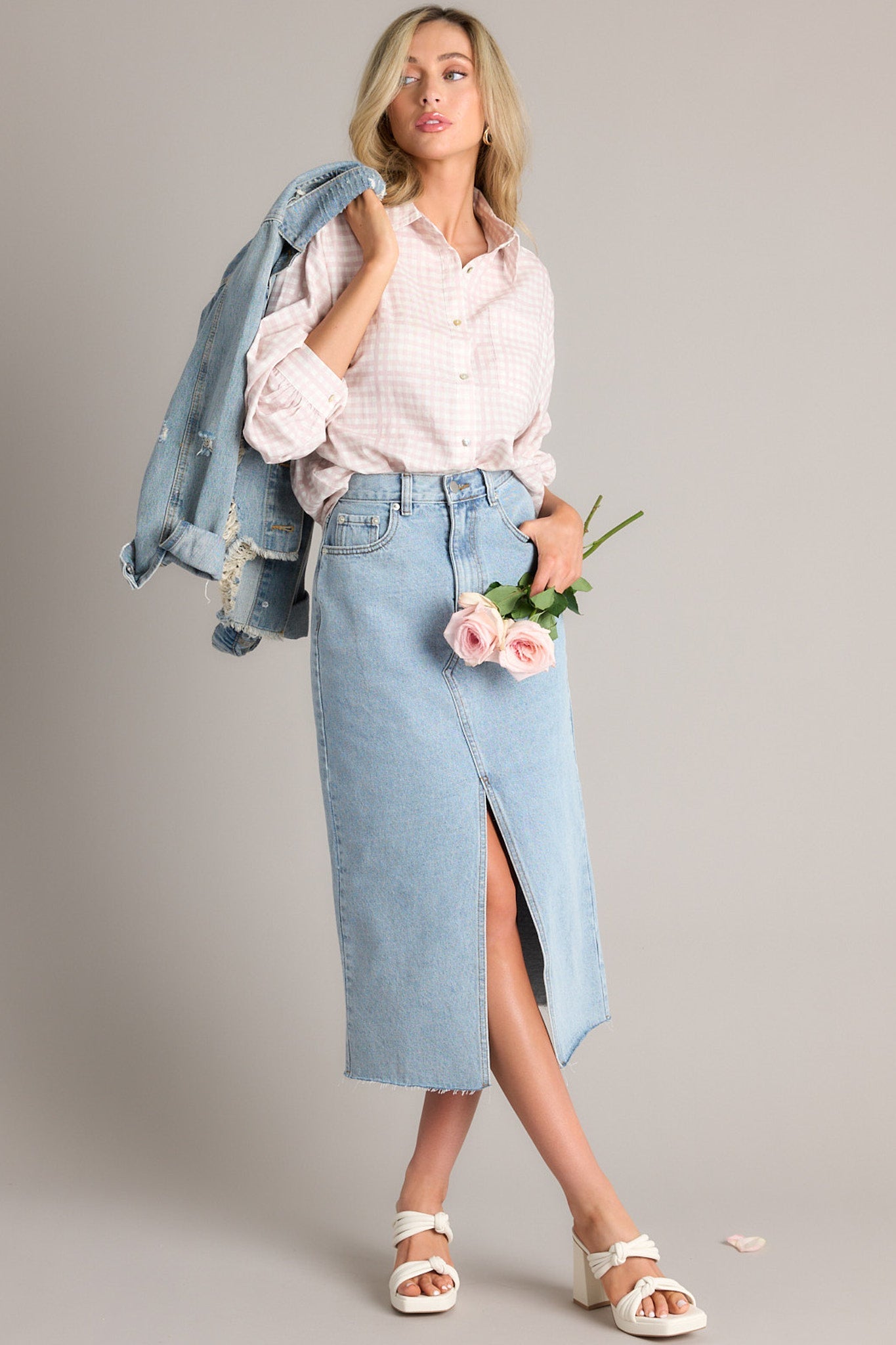 denim skirt dress Light Wash Denim Maxi Skirt - All Bottoms