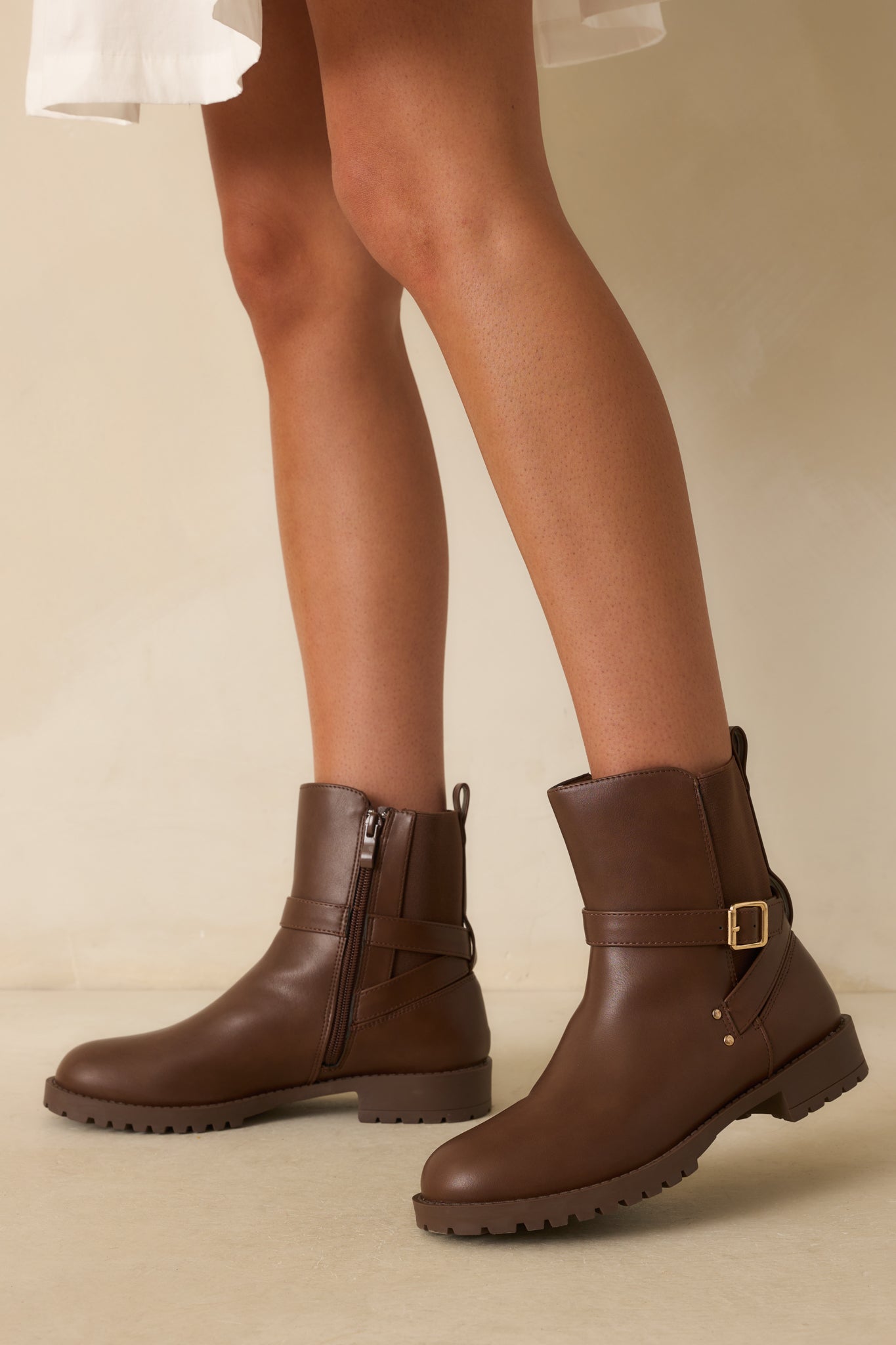 Chocolate Brown Faux Leather Ankle Boots - All Shoes