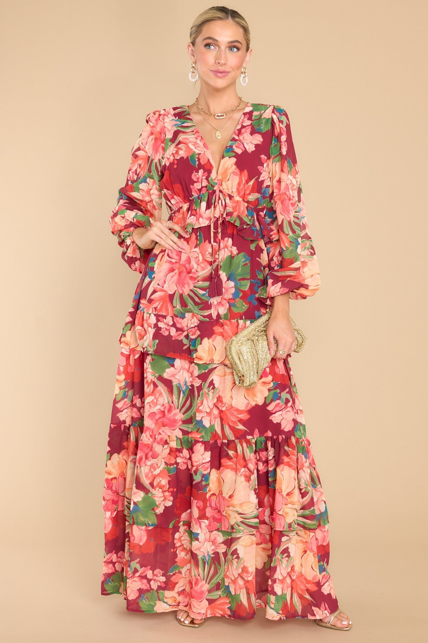 Dance Off Burgundy Multi Maxi Dress - Red Dress