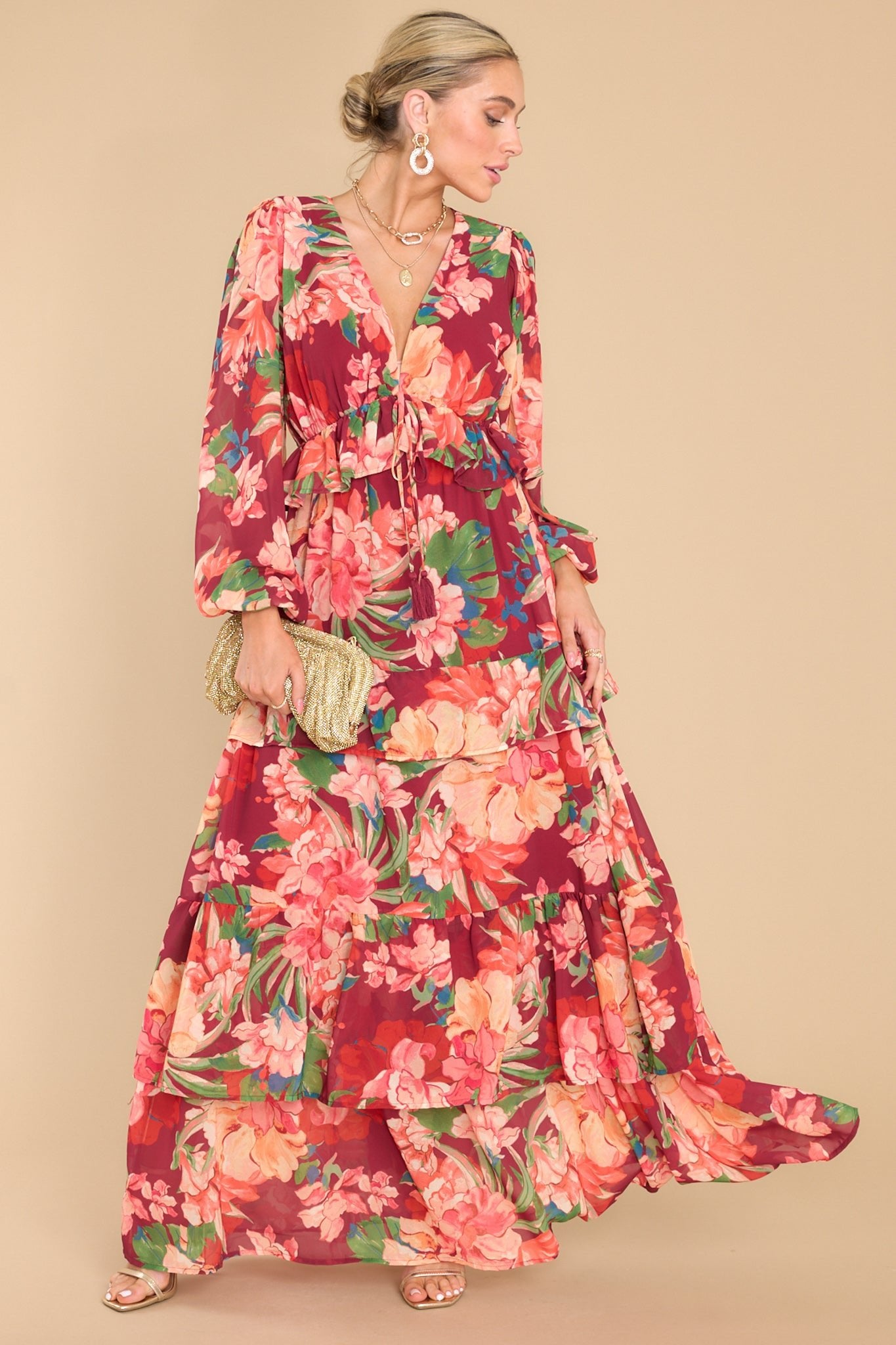 Dance Off Burgundy Multi Maxi Dress - Red Dress