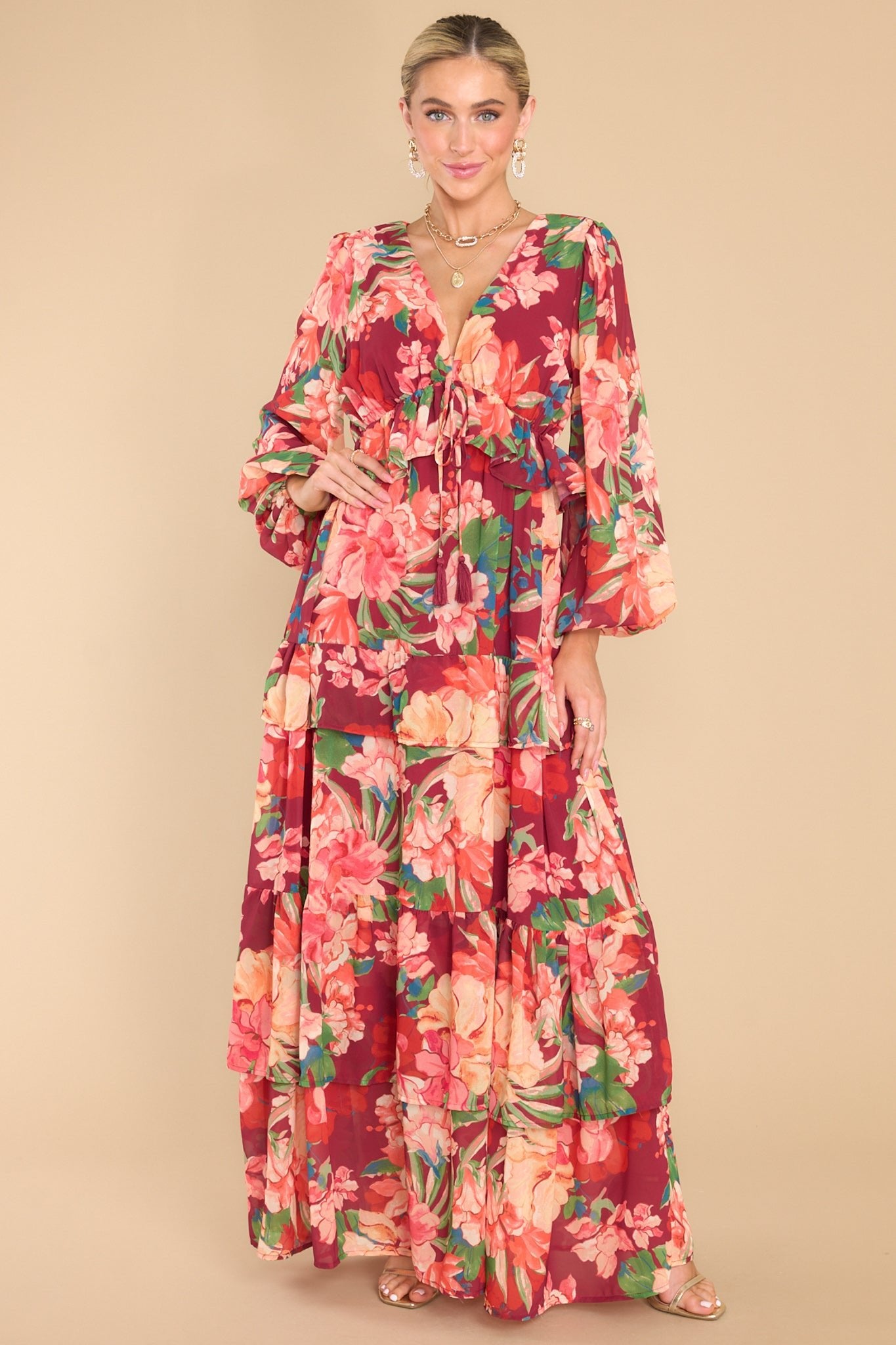 Dance Off Burgundy Multi Maxi Dress - Red Dress