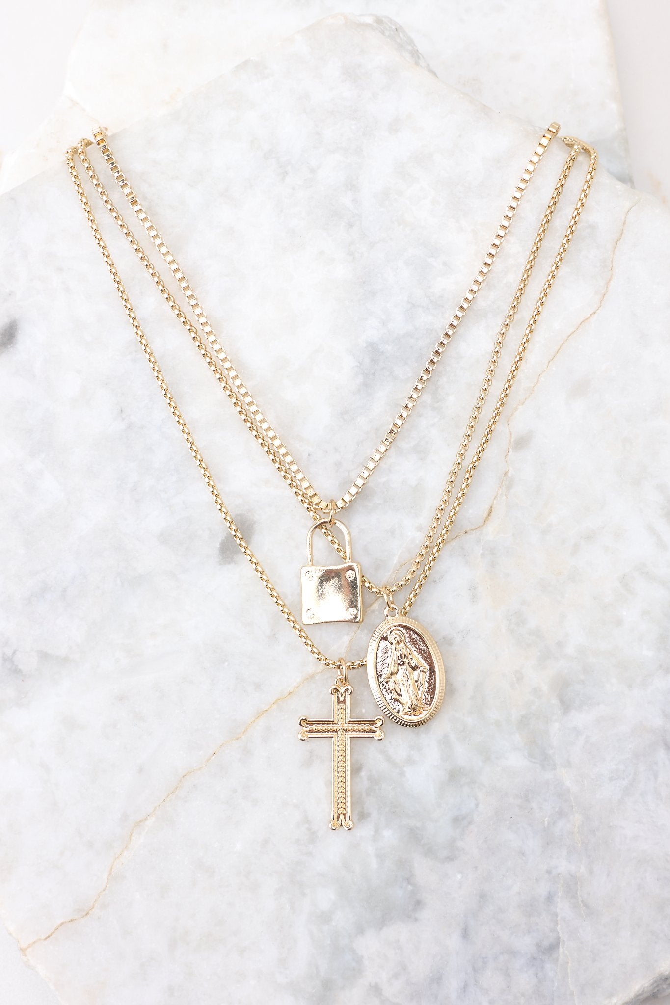 Dash Of Charm Gold Layered Necklace - Red Dress