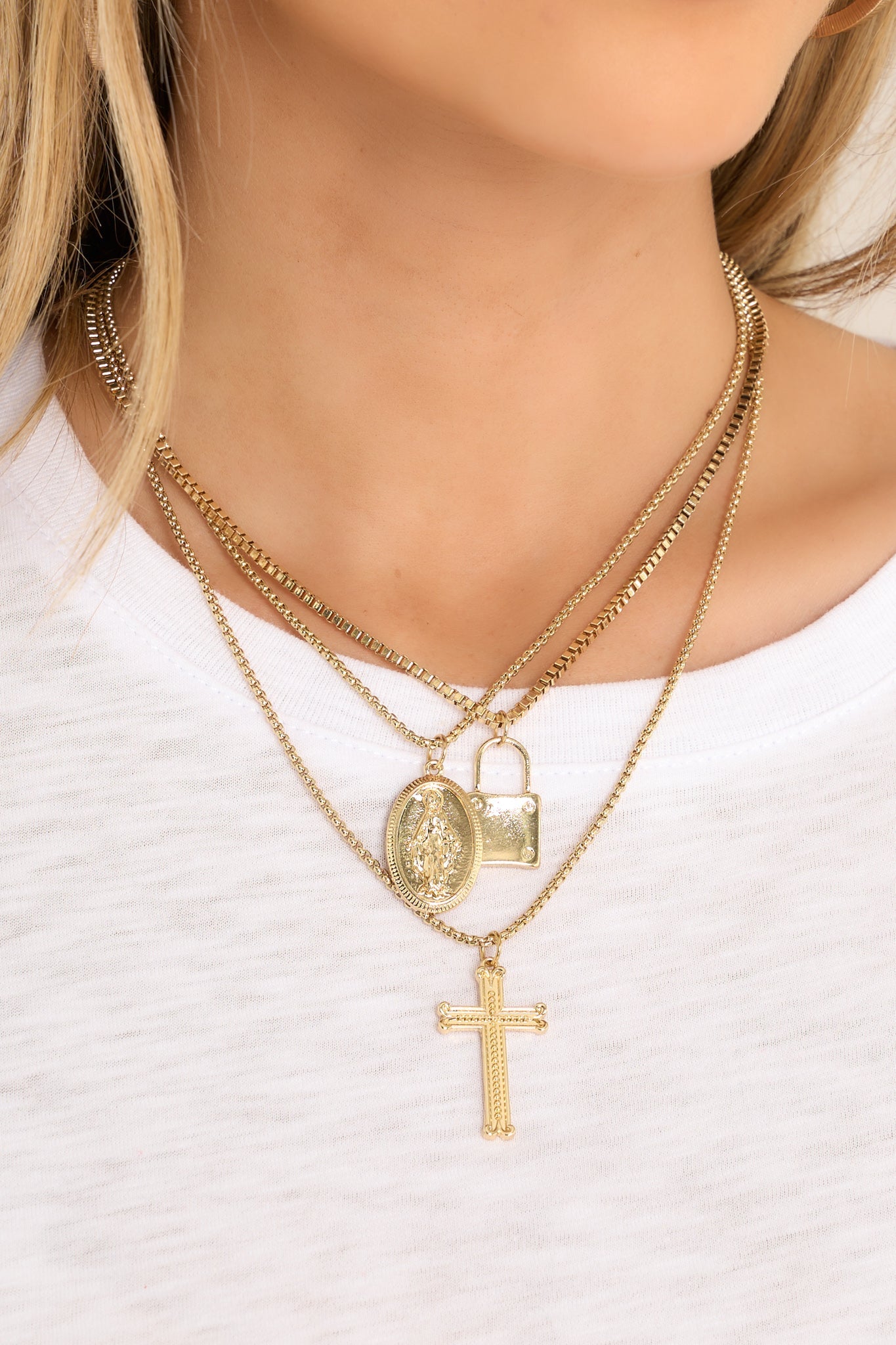 Dash Of Charm Gold Layered Necklace - Red Dress