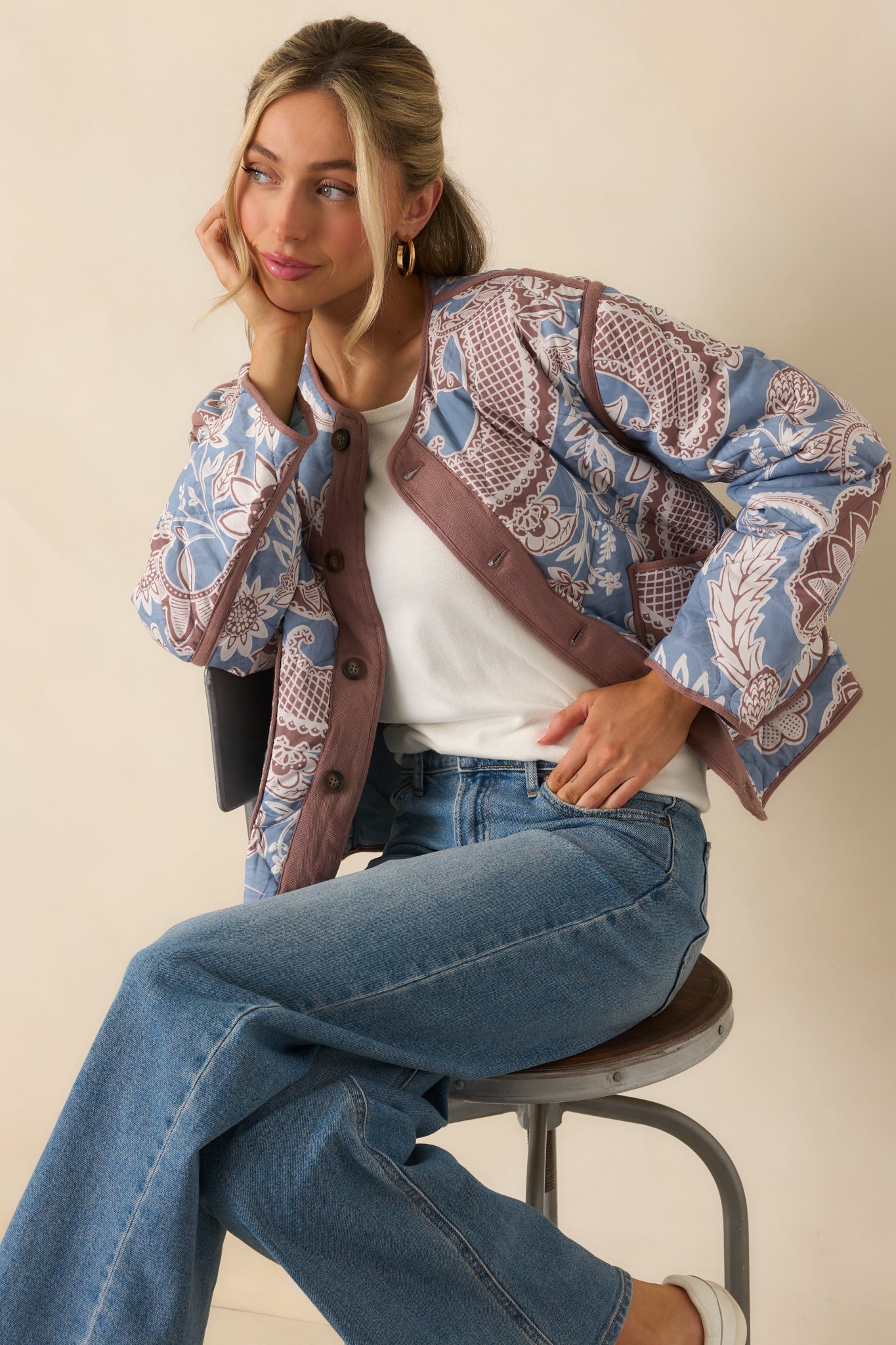 Ash Blue Paisley Floral Print Jacket All Outerwear Red Dress