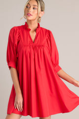 Enchanting Encore Red Puff Sleeve Mini Dress (BACKORDER MAY) - Red Dress