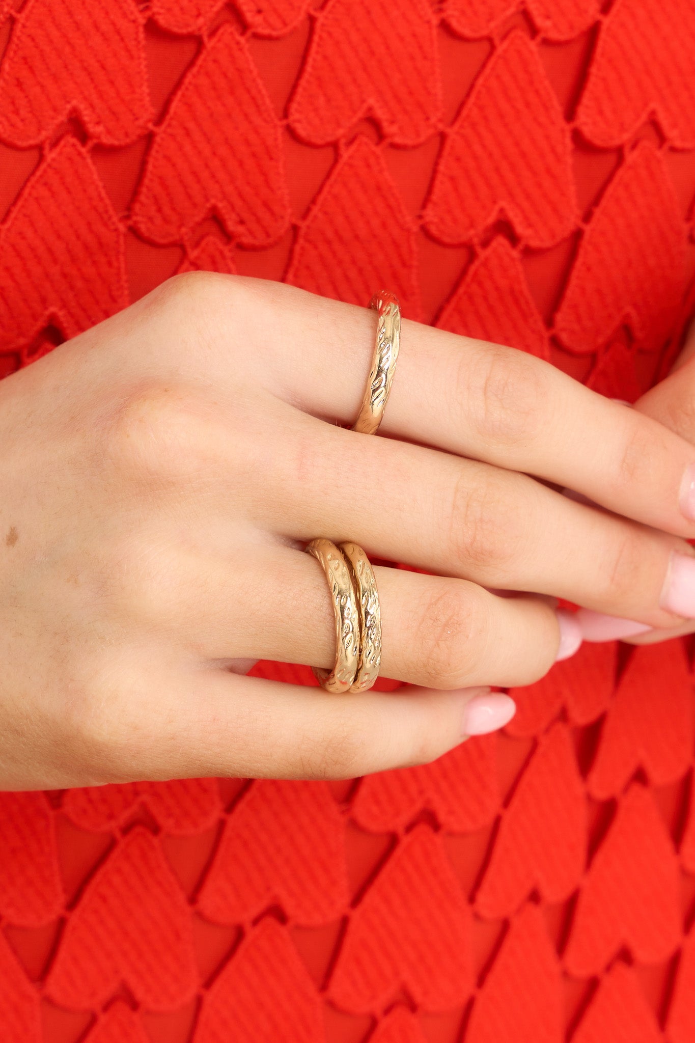 Gold Textured Set Of 3 Rings - All Jewelry | Red Dress Gold Textured Set Of 3 Rings - All Jewelry | Red Dress