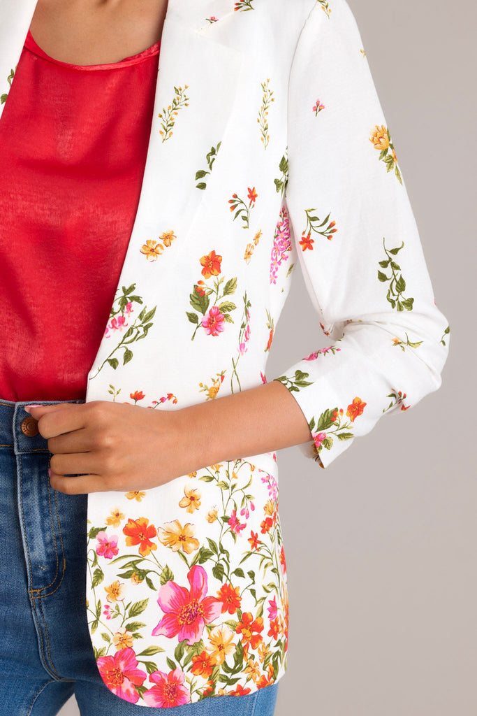 Vintage linen blazer blue yellow floral  ^^^ M/L ,,, >>> main image 0