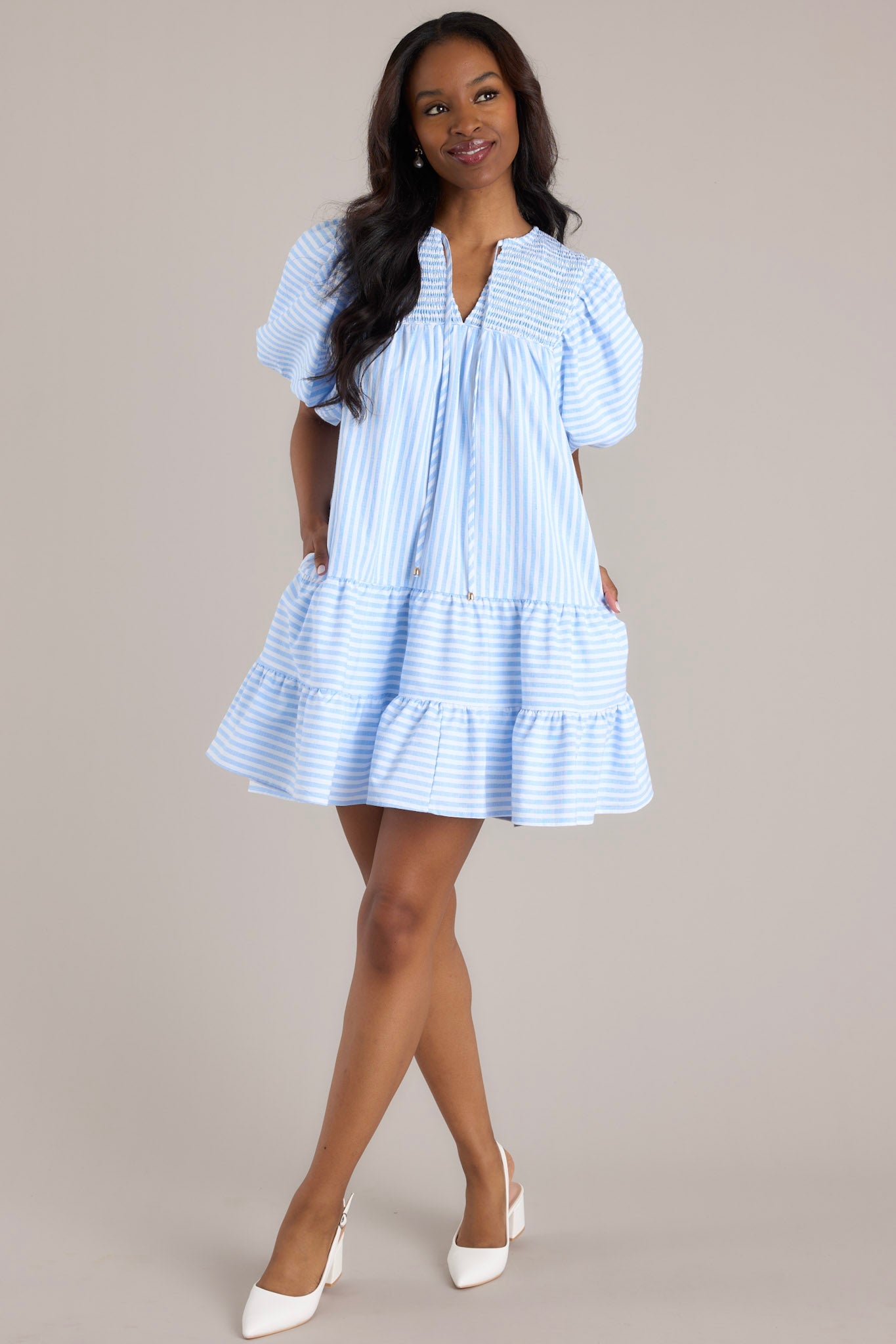 Family Story Light Blue Stripe Mini Dress Family Story Light Blue Stripe Mini Dress