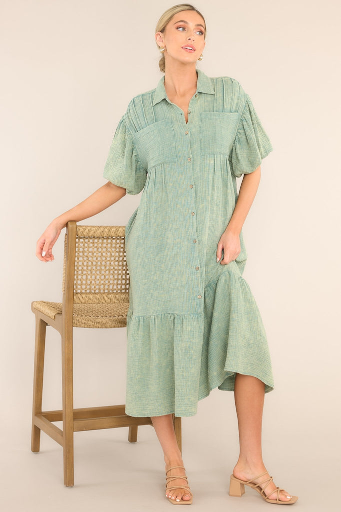 Beige Gauze Smocked Midi Dress