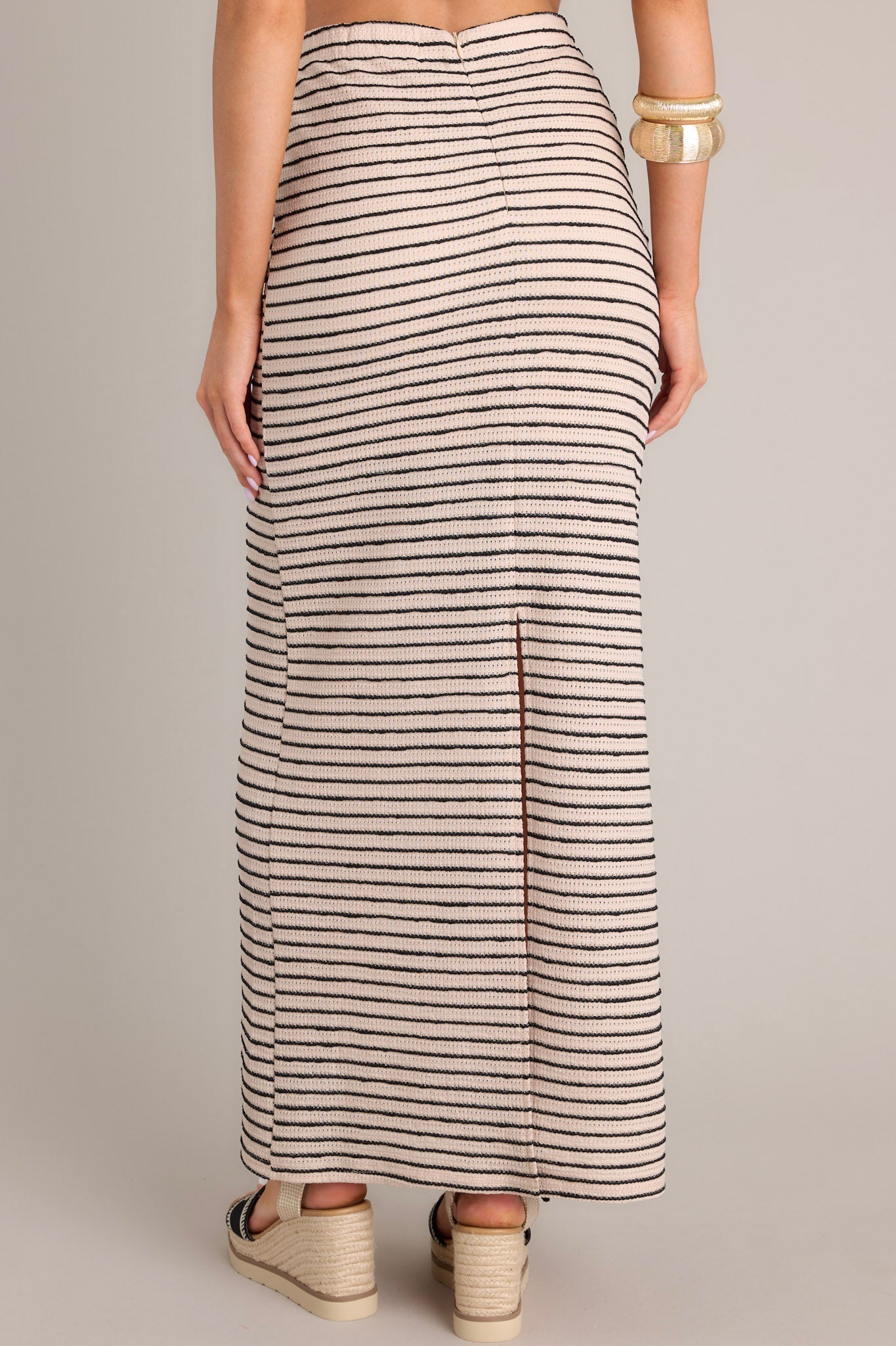 Glimpse of Life Taupe Stripe Knit Maxi Skirt - Red Dress
