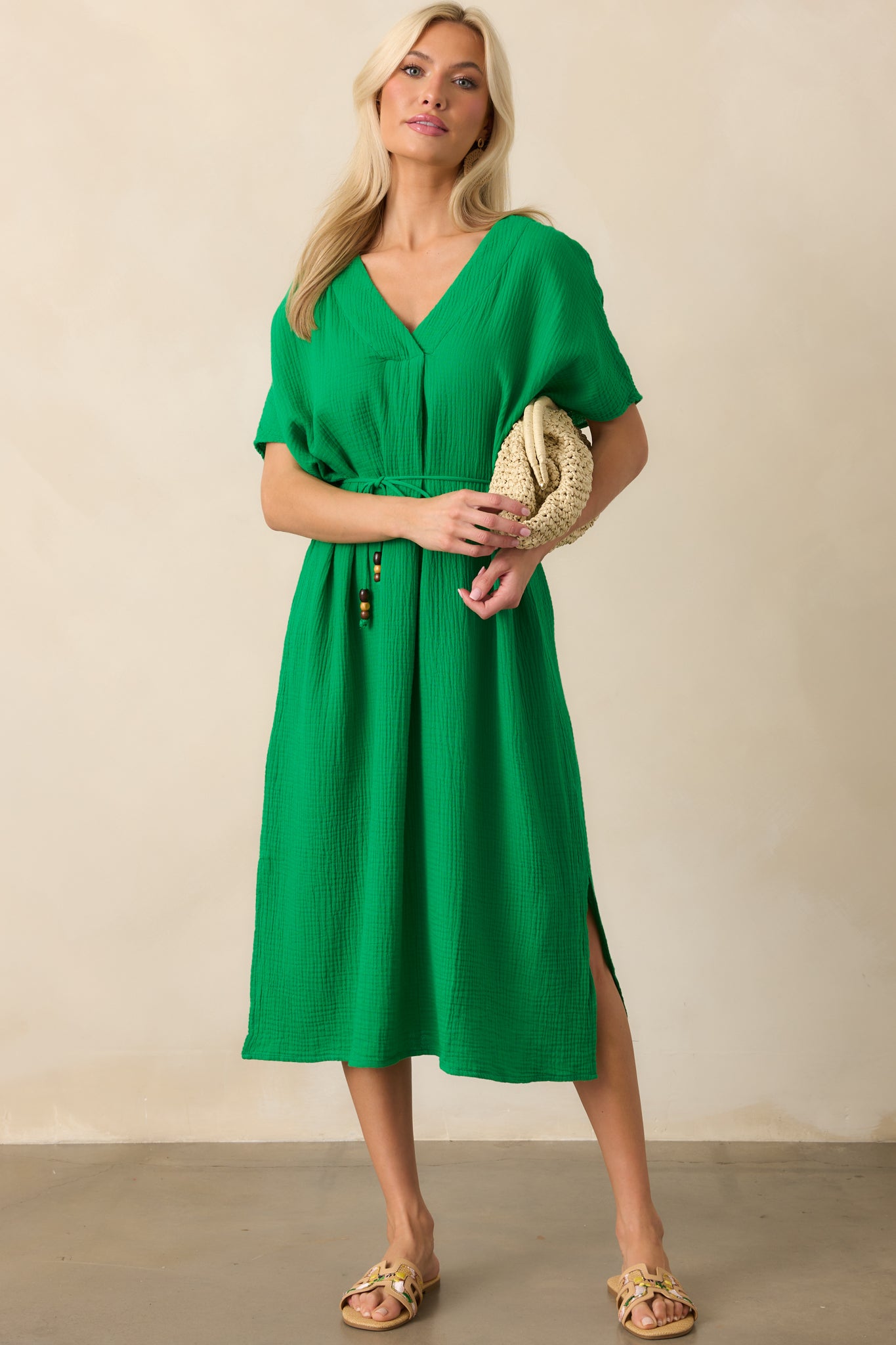 Women's Living For Days Like This Green Rayon Gauze Kaftan Midi Dress | Color: Kelly Green | Size: M | Red Dress Women's Living For Days Like This Green Rayon Gauze Kaftan Midi Dress | Color: Kelly Green | Size: M | Red Dress