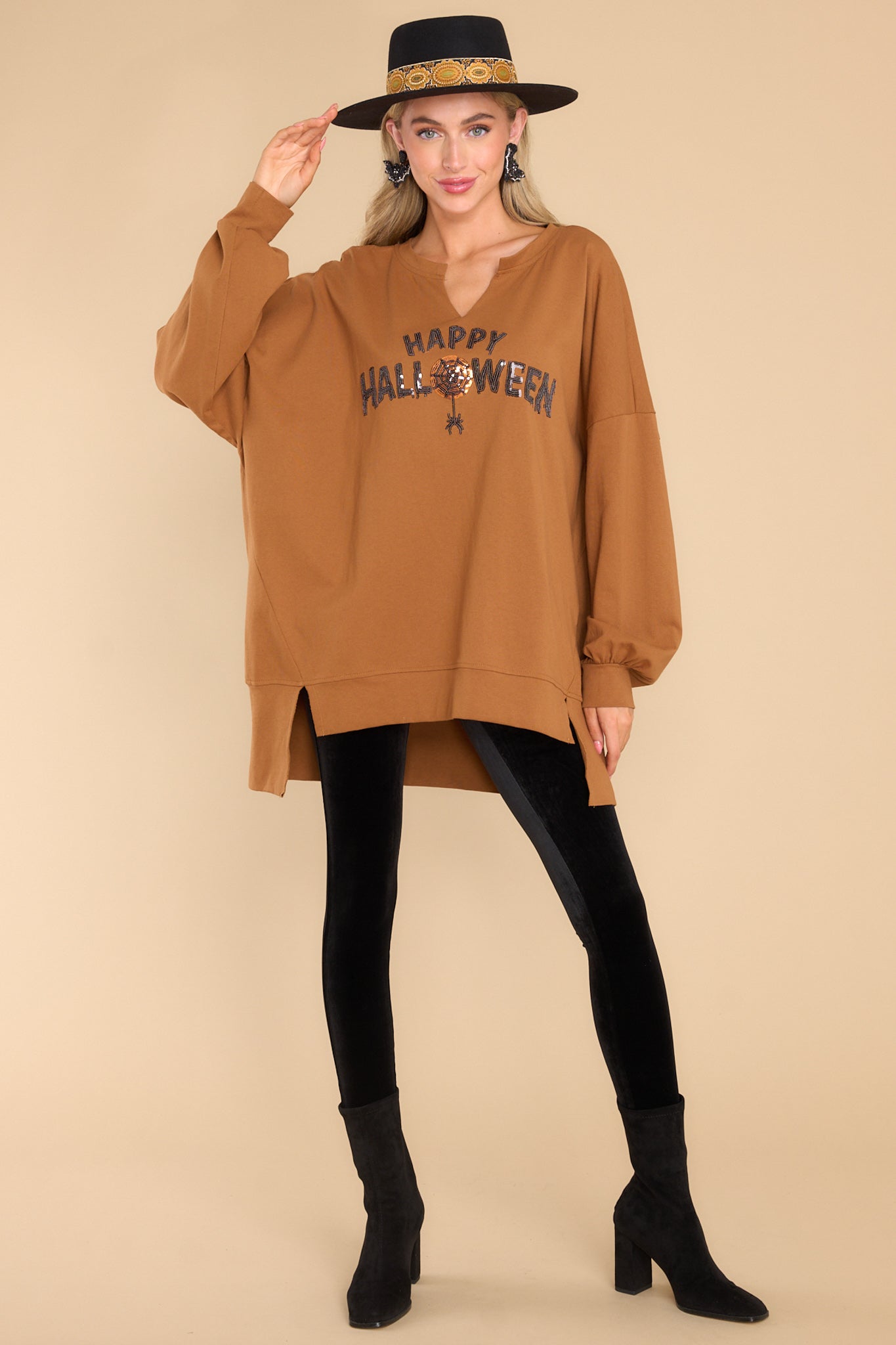 Halloween Nights Tan Top - Red Dress