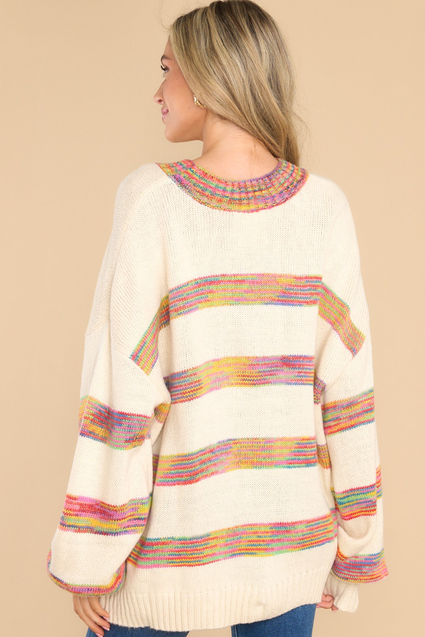 Holding On Tight Ivory Multi Stripe Sweater - Red Dress