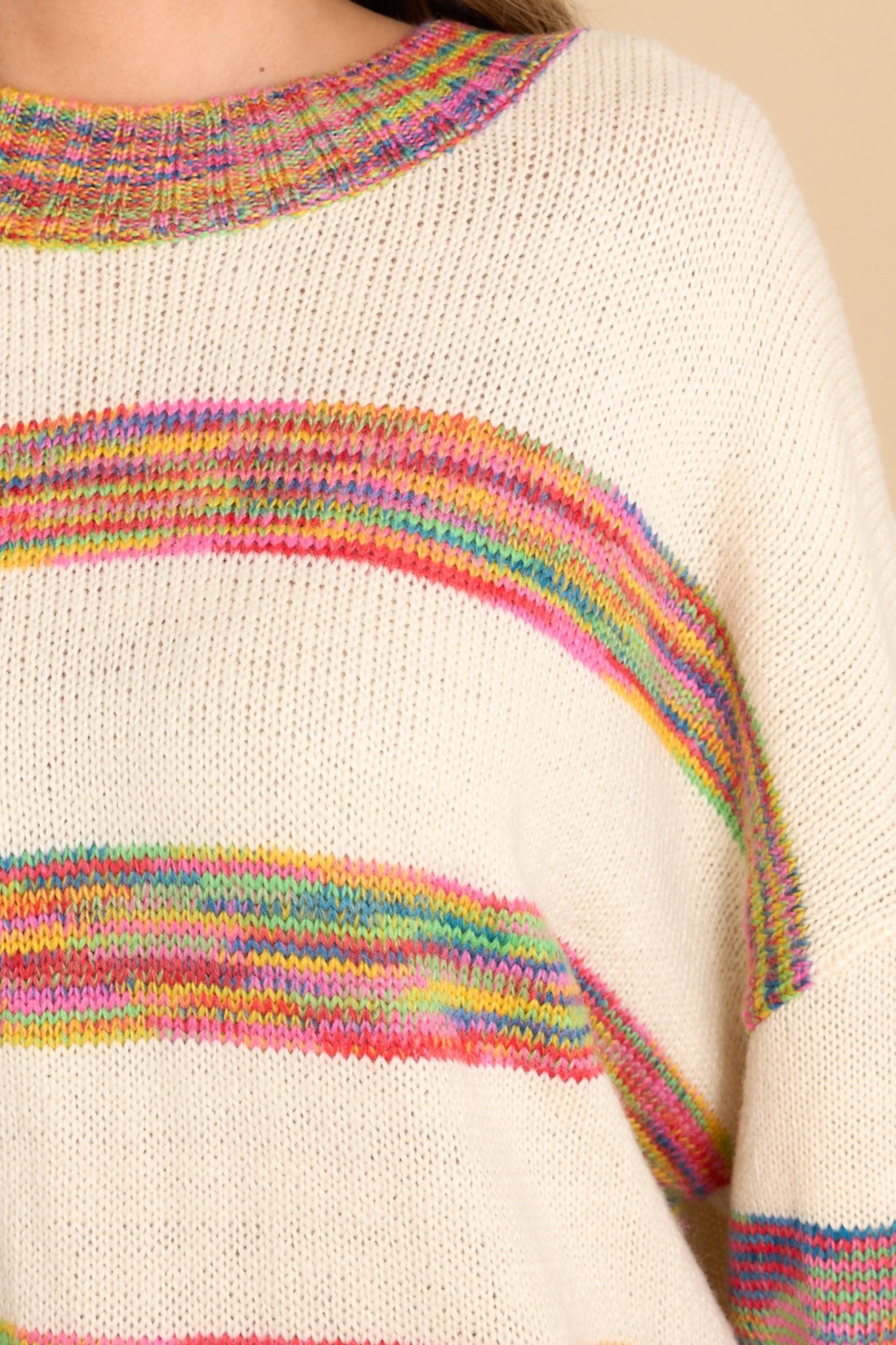 Holding On Tight Ivory Multi Stripe Sweater - Red Dress