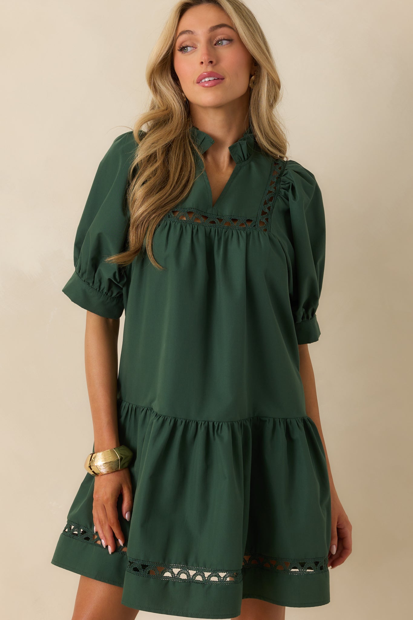 slim fit dress slacks Delia's by Dollskill Eyelet Mini Dress With Interlocking Ribbons main image 1