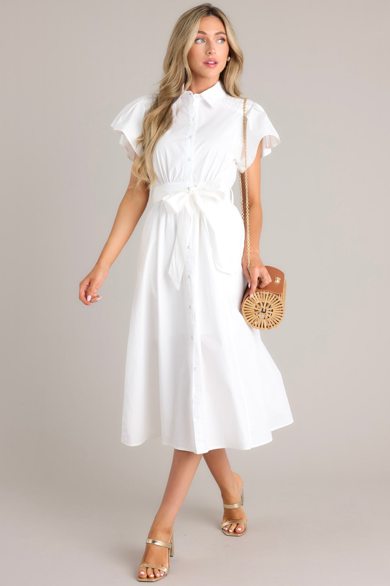 White Button Up Midi Shirt Dress - All Dresses | Red Dress White Button Up Midi Shirt Dress - All Dresses | Red Dress