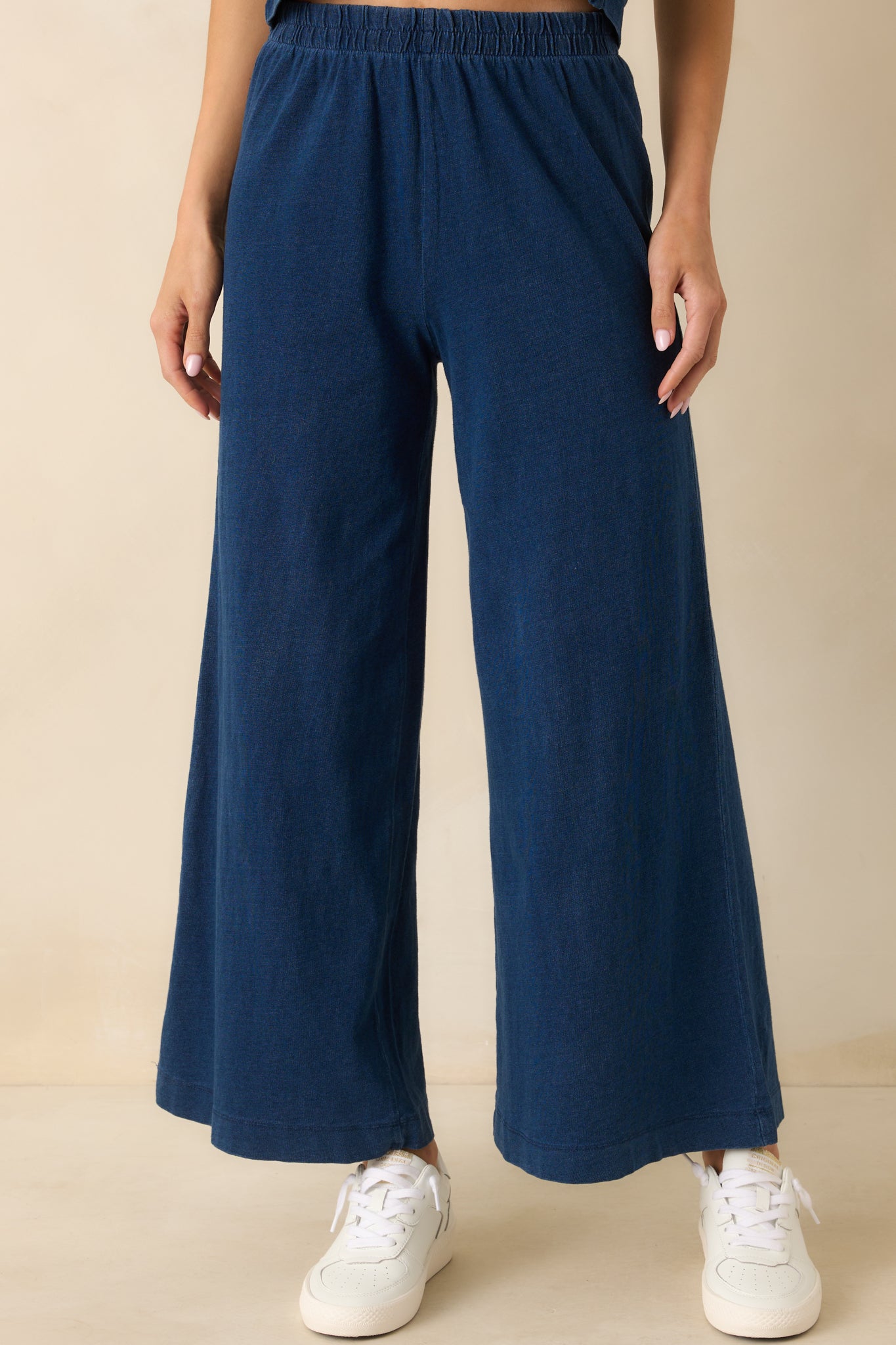 Z Supply Scout Jersey Denim Pants In Indigo Blue Cotton Red Dress