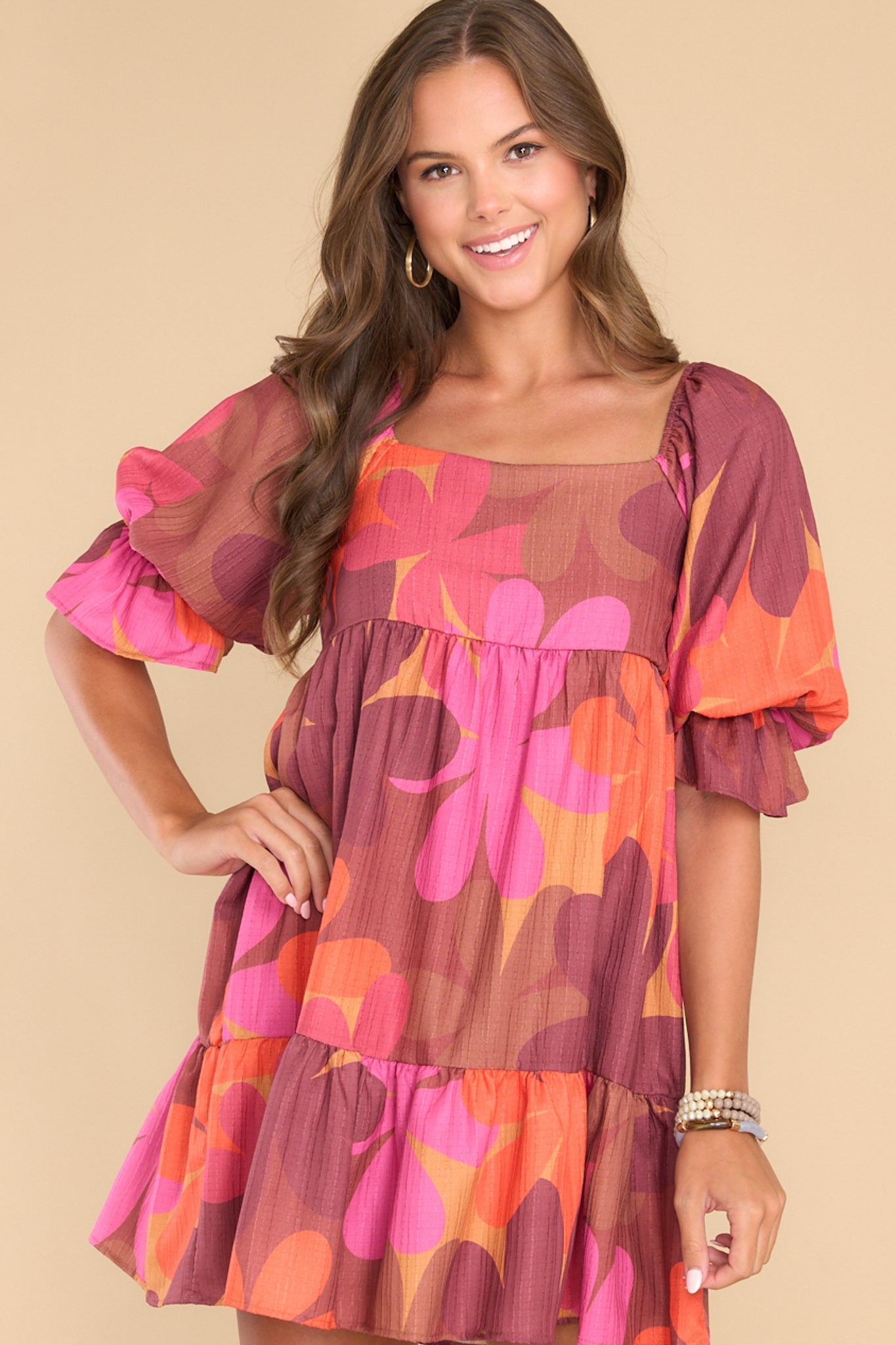 Instinctive Impression Burgundy Floral Print Dress - Red Dress