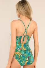 Island Oasis Green Multi Print One Piece Swimsuit - Red Dress