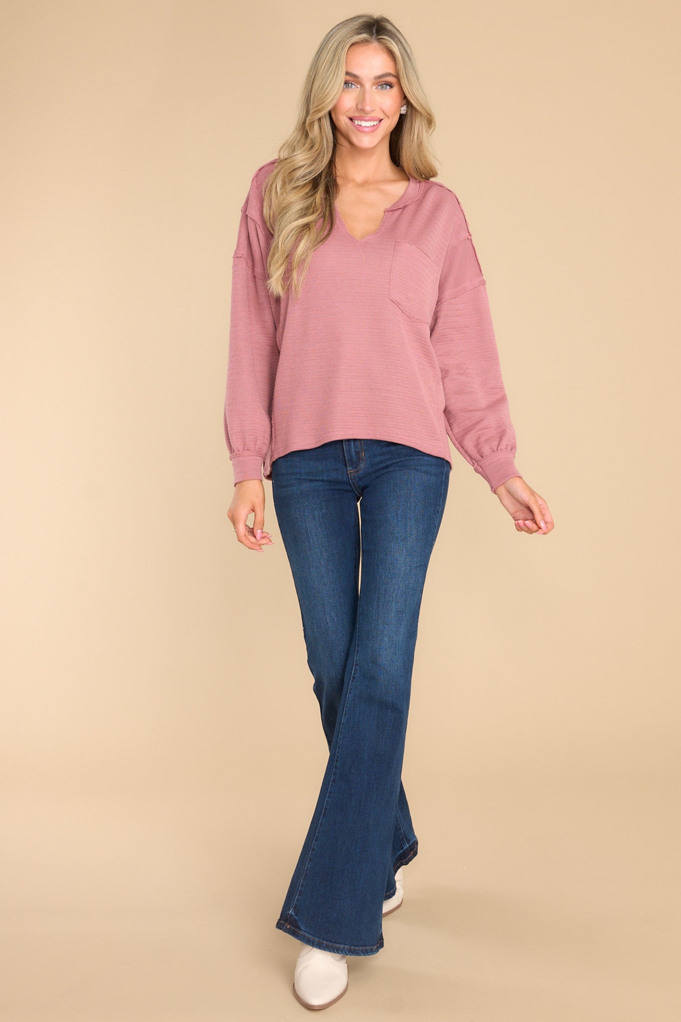 It's Your Place Rose Pink Long Sleeve Top - Red Dress