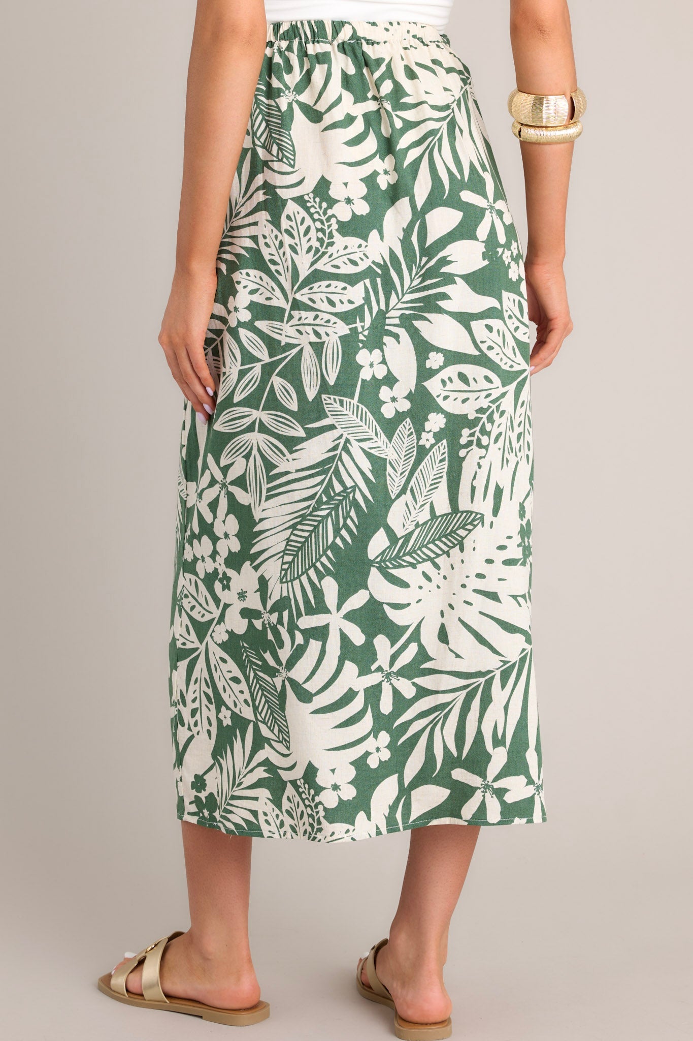Jungle Canopy Green Tropical Print Midi Wrap Skirt - Red Dress
