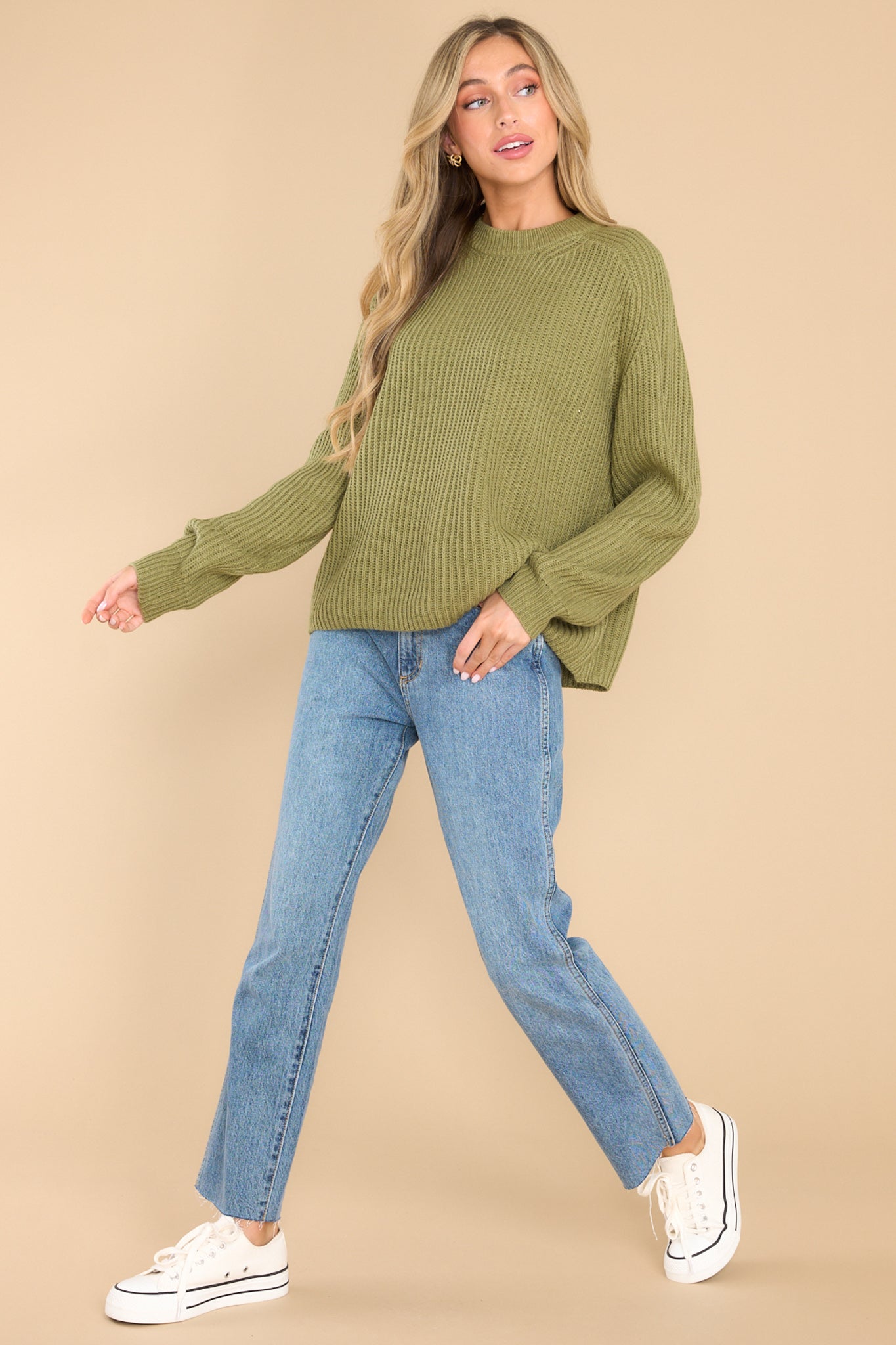 Just A Thought Light Olive Sweater - Red Dress