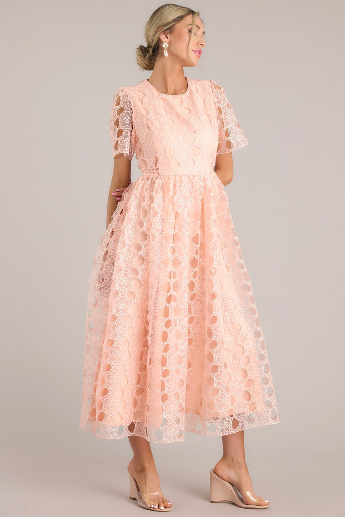 Flutter Floral Midi Dress Peach