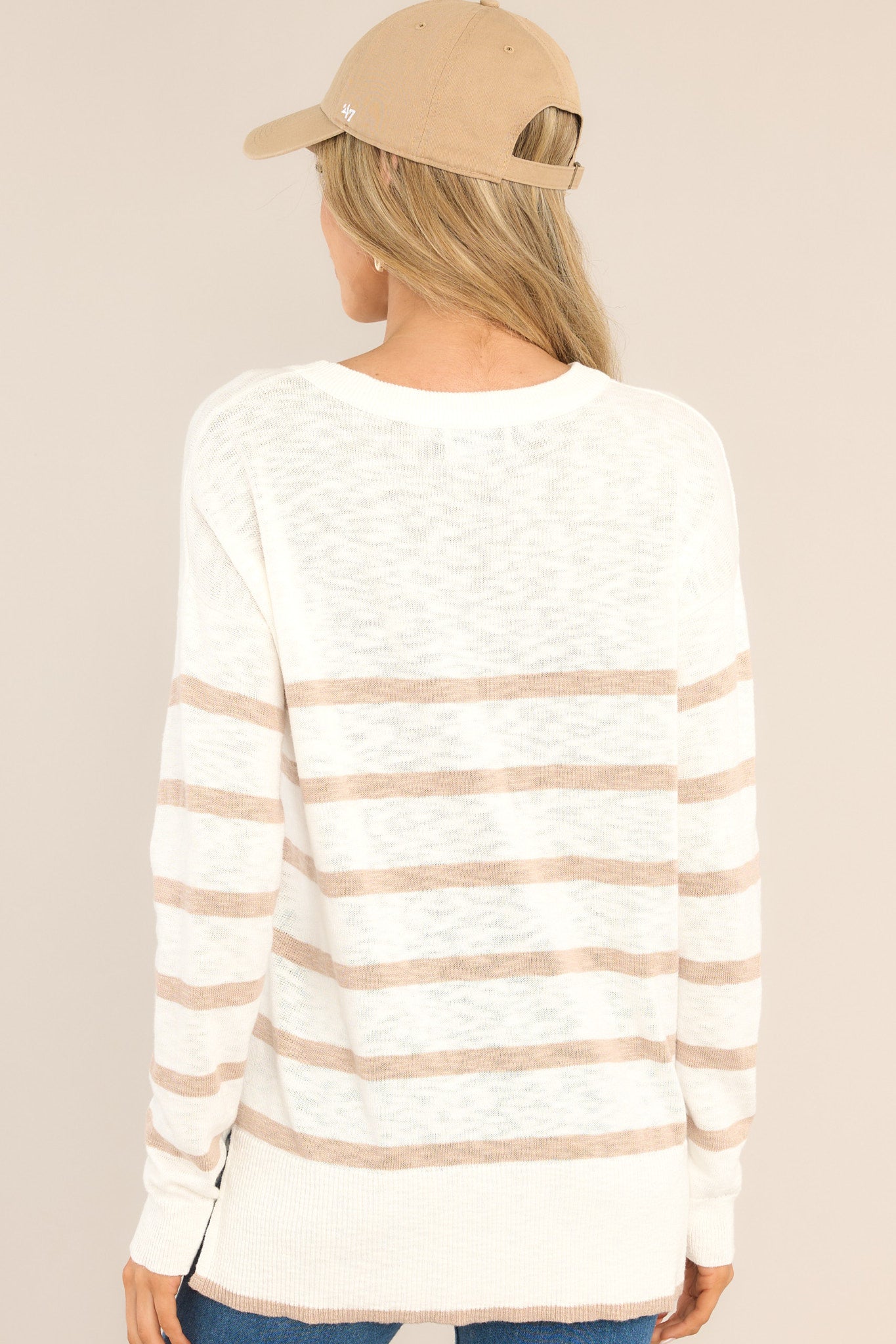 Like New White & Beige Striped Top - Red Dress