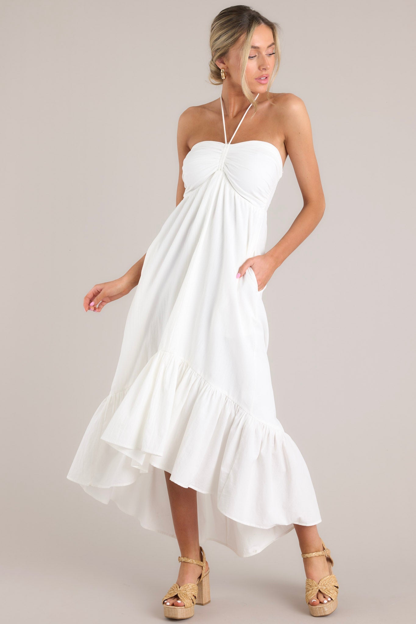 White Halter Midi Dress - All Dresses | Red Dress White Halter Midi Dress - All Dresses | Red Dress