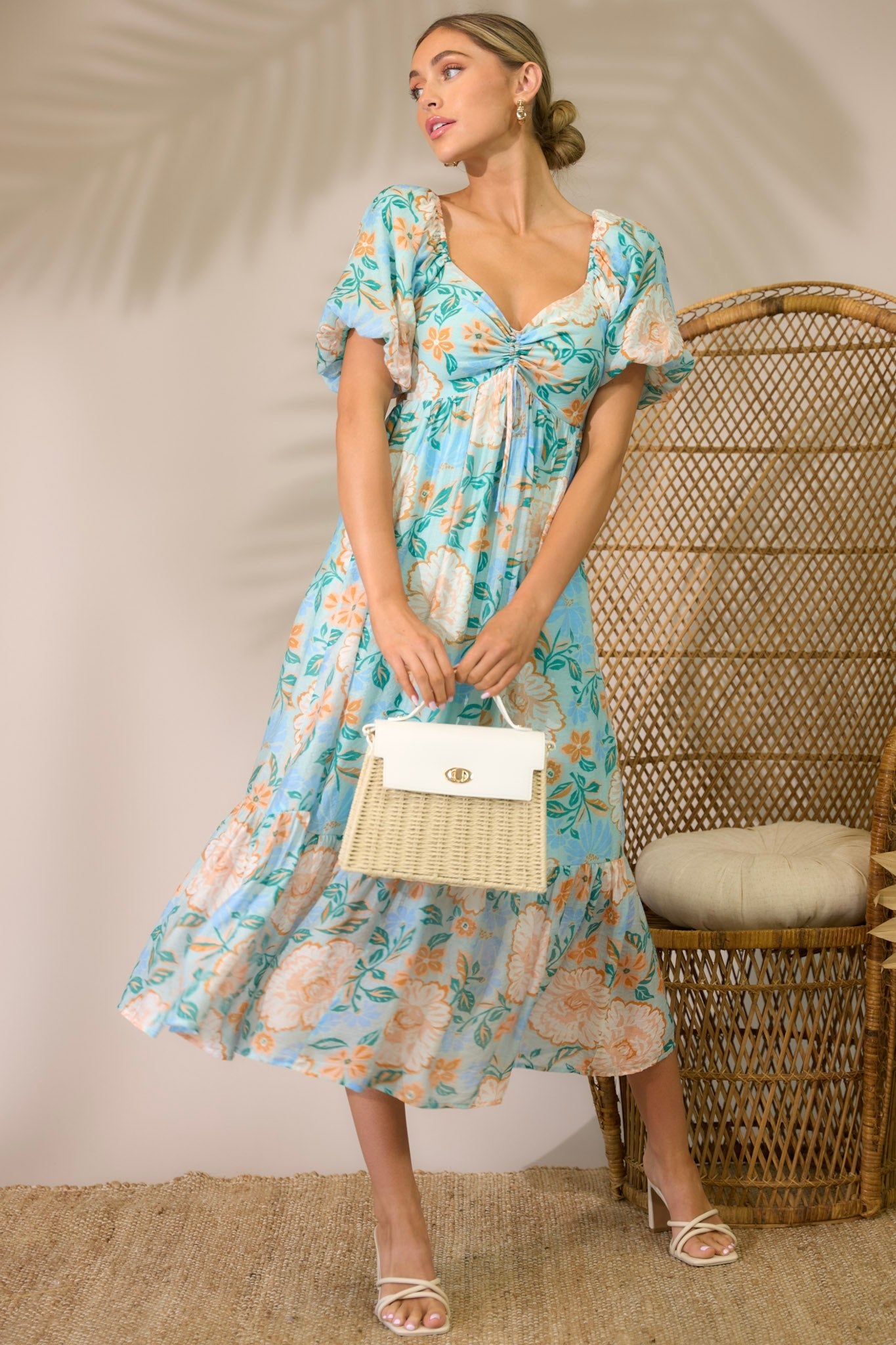mink pink dress MINKPINK Evelyn Light Blue Puff Sleeve Midi Dress