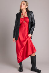 MINKPINK Sonia Halter Neck Red Midi Dress - Red Dress