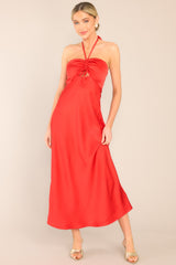 MINKPINK Sonia Halter Neck Red Midi Dress - Red Dress