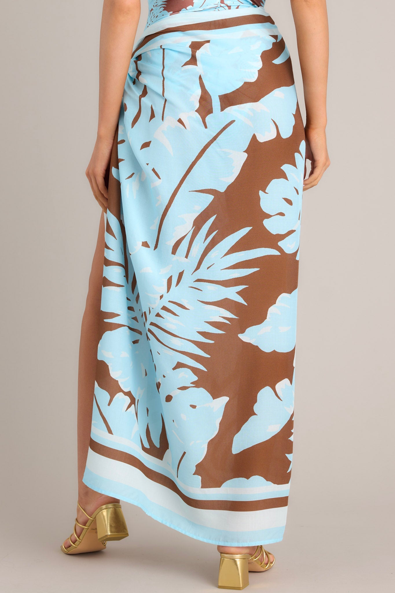 MINKPINK Tiki Light Blue & Brown Sarong - Red Dress