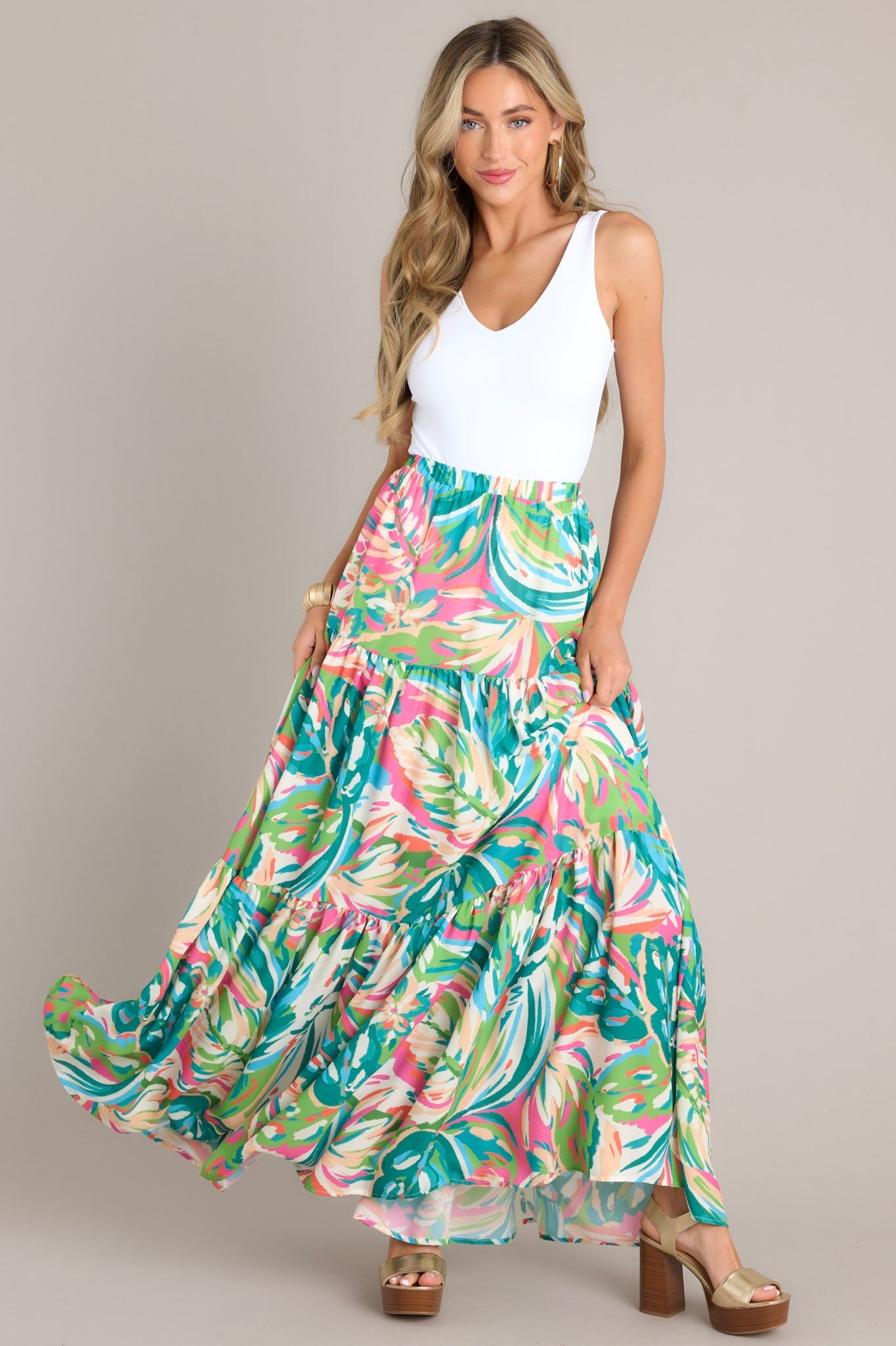 Oceanic Mirage Teal Tropical Print Maxi Skirt Oceanic Mirage Teal Tropical Print Maxi Skirt