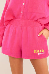 On The Coast Hot Pink Gauze Shorts - Red Dress